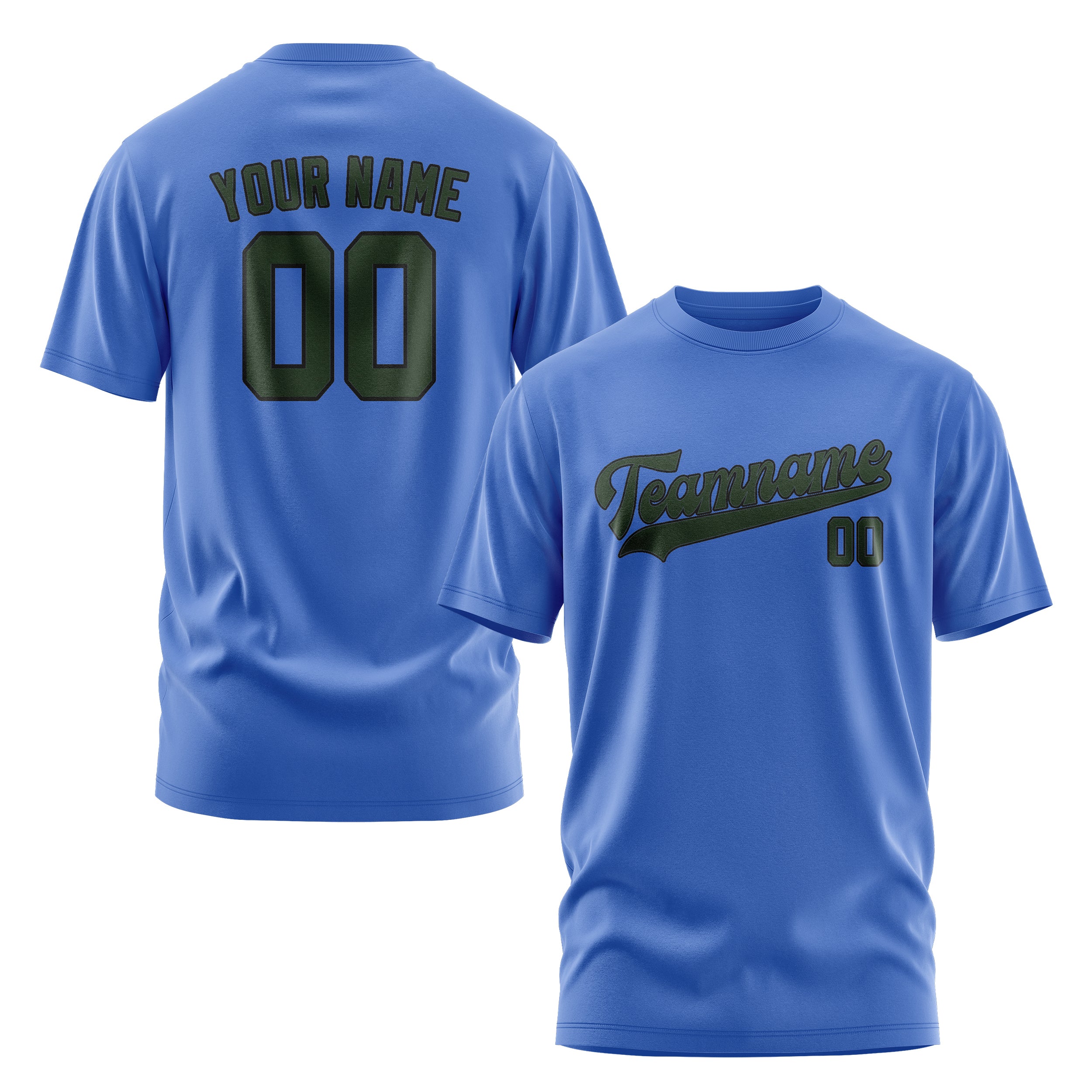Maßgeschneidertes Himmelblau Tannengrün T-Shirt