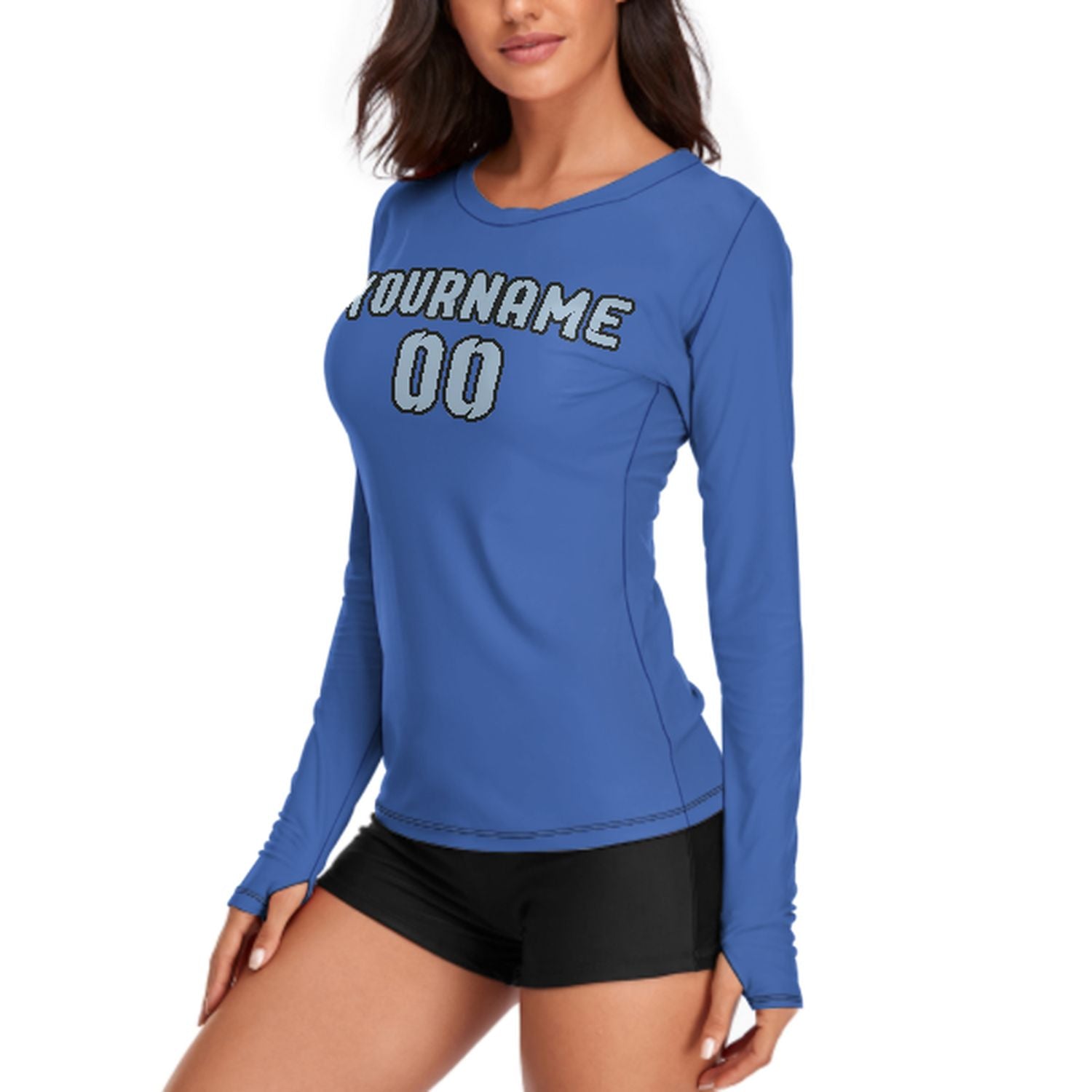 Maßgeschneidertes Himmelblau Hellblau Damen Langarmshirt