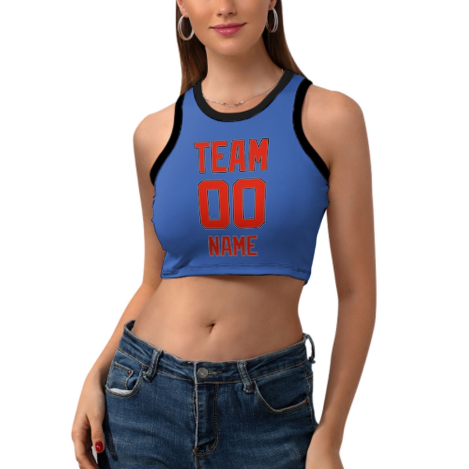 Skræddersyet himmelblå orange -rød ærmeløs tank top