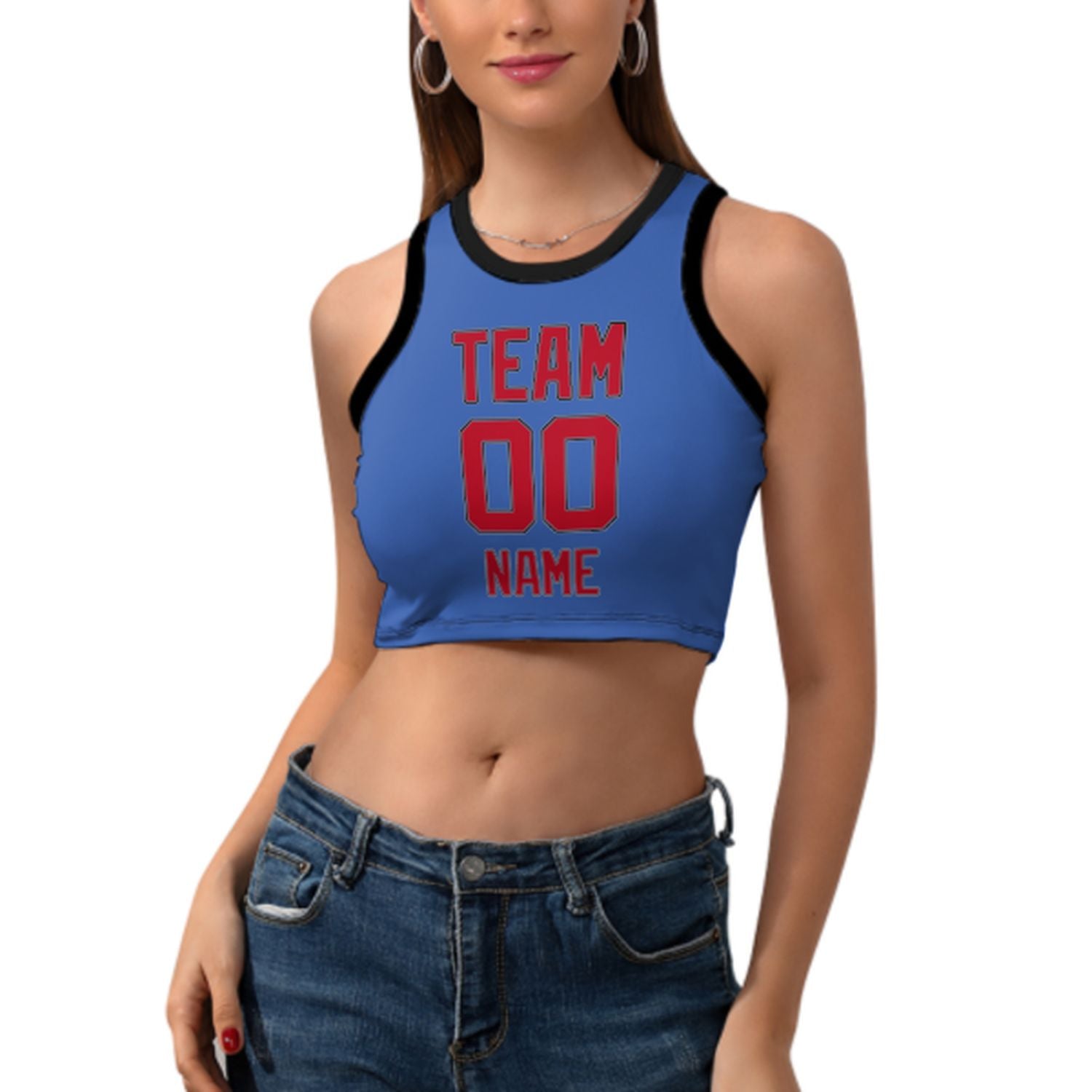 Skræddersyet himmelblå rød ærmeløs tank top