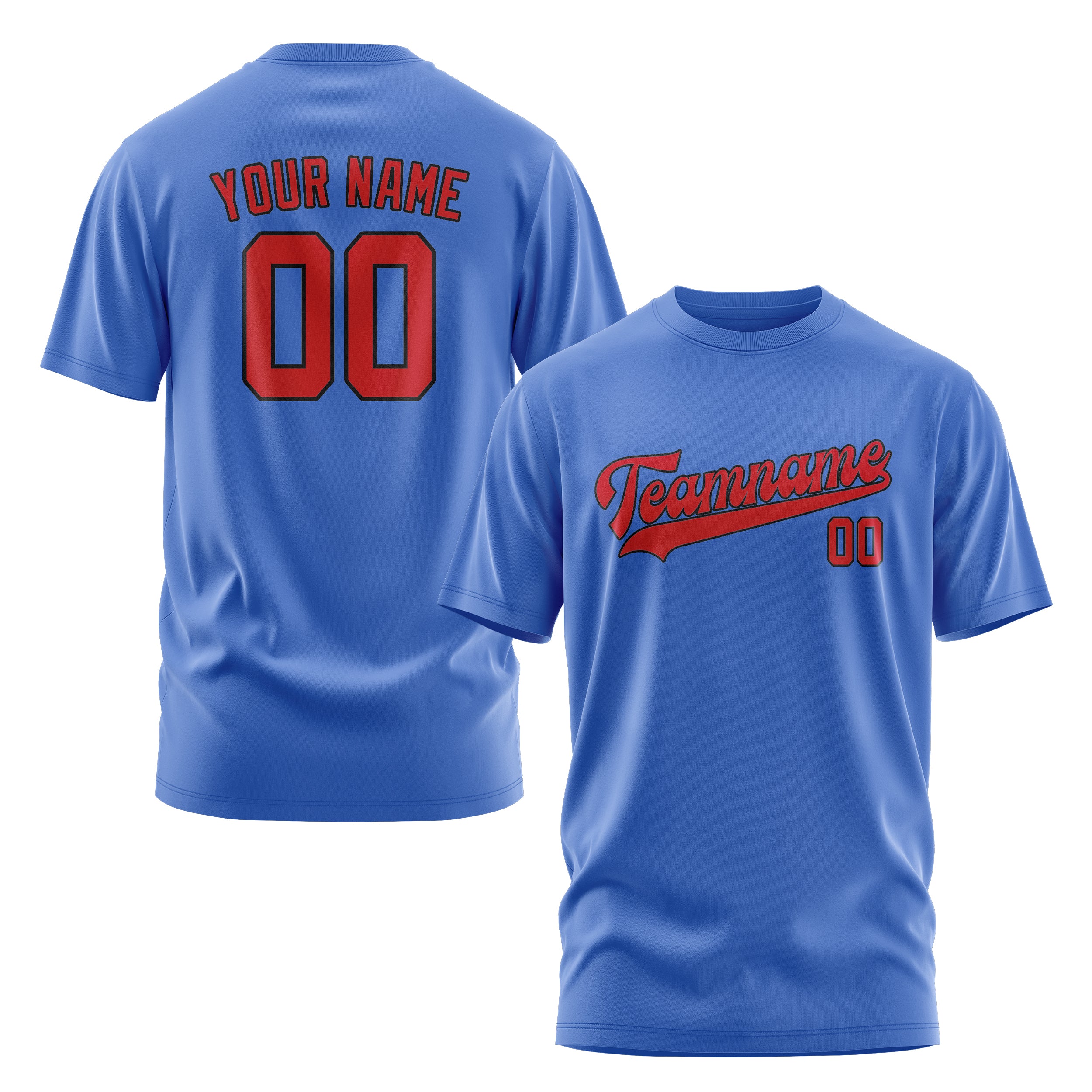 Maßgeschneidertes Himmelblau Rot T-Shirt