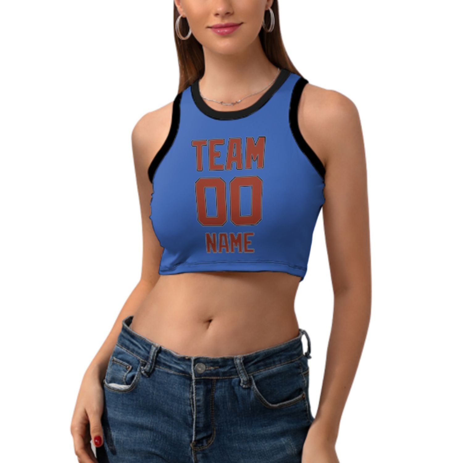 Skræddersyet himmelblå koral rød ærmeløs tank top