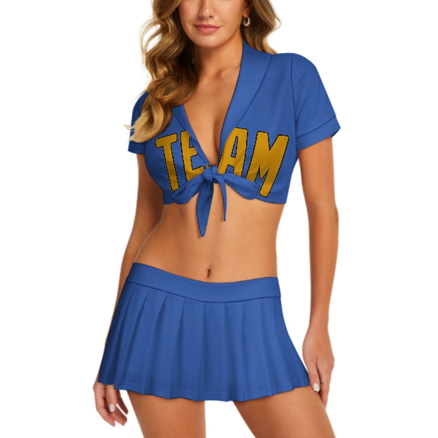 Completo da cheerleader personalizzato azzurro cielo e giallo