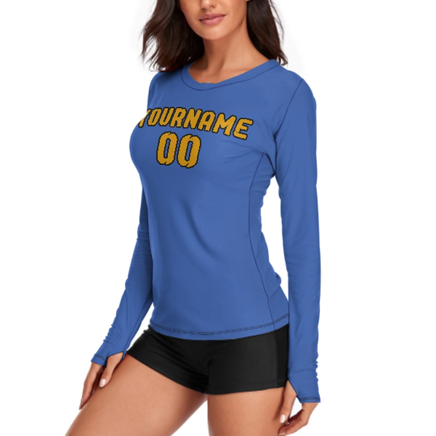 Maßgeschneidertes Himmelblau Gelb Damen Langarmshirt