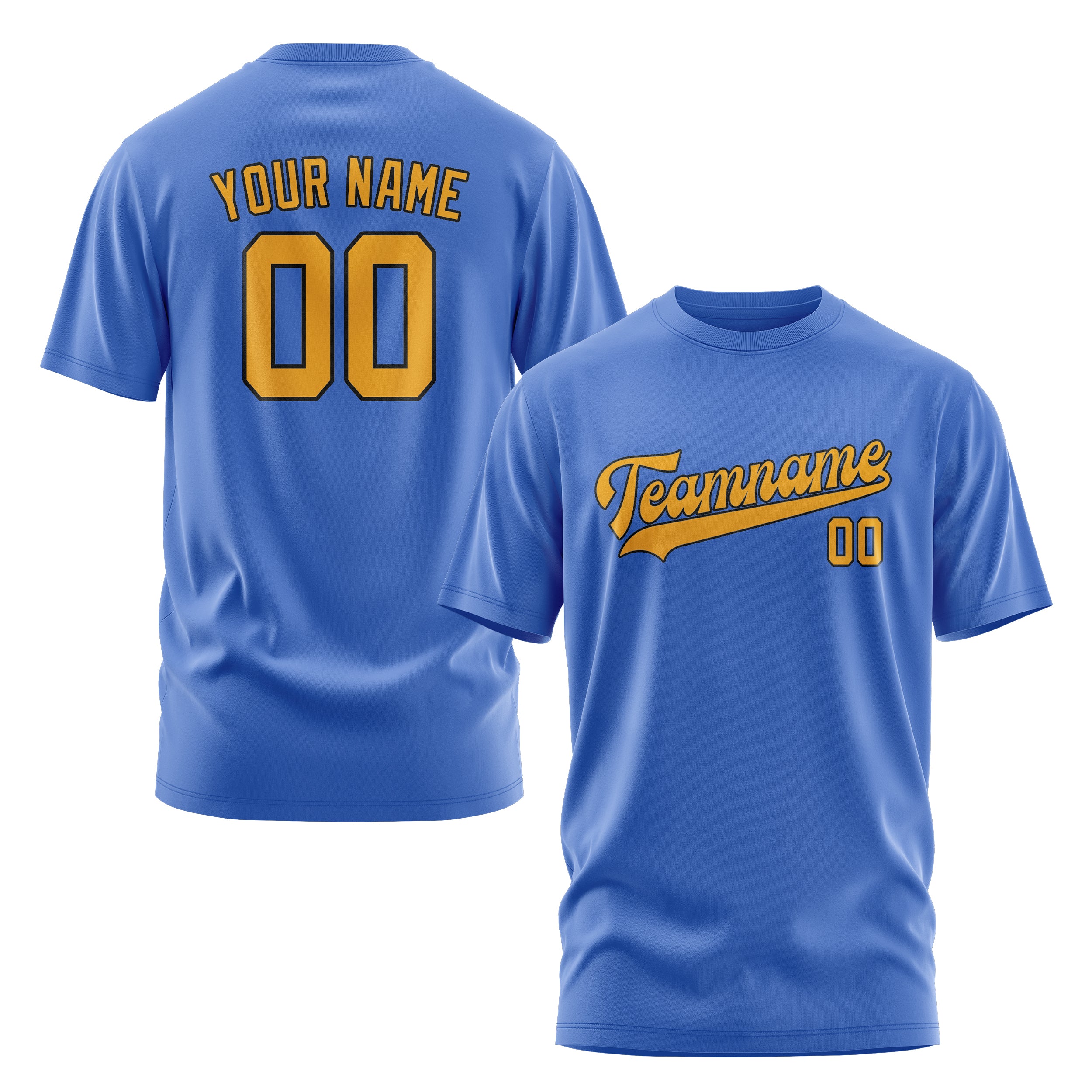 Maßgeschneidertes Himmelblau Gelb T-Shirt