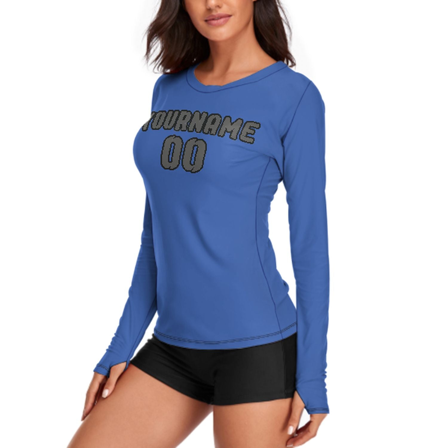Maßgeschneidertes Himmelblau Dunkelgrau Damen Langarmshirt