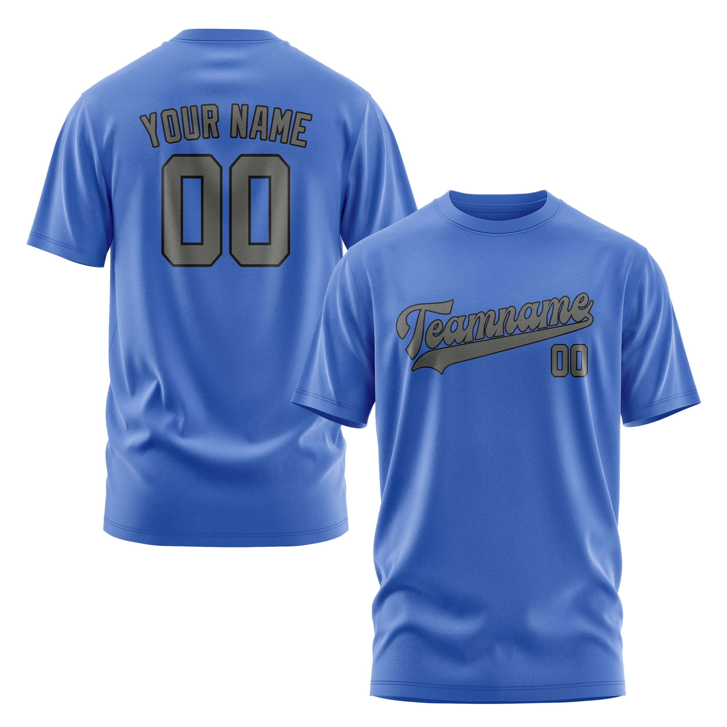 Maßgeschneidertes Himmelblau Dunkelgrau T-Shirt