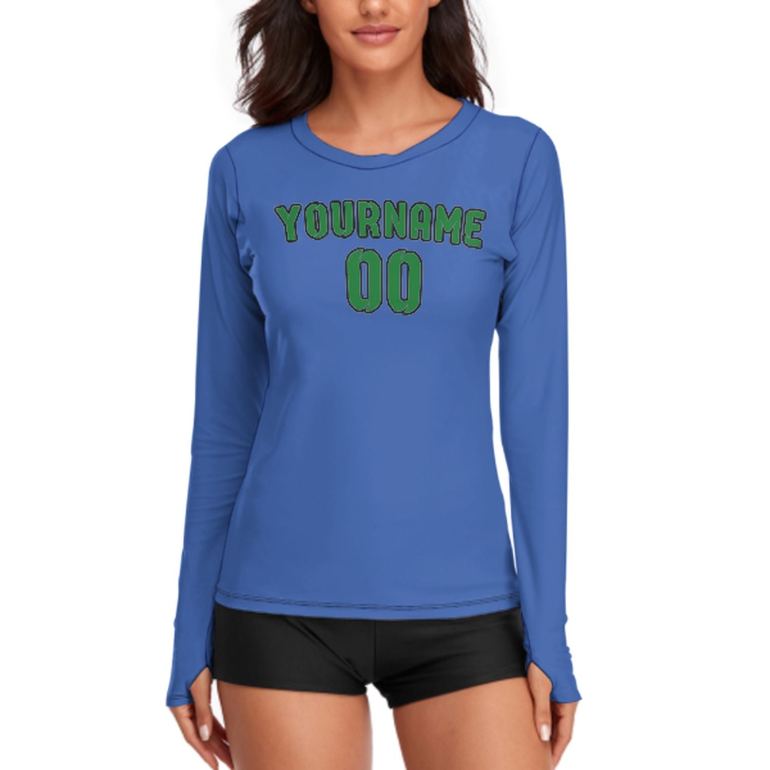 Maßgeschneidertes Himmelblau Smaragdgrün Damen Langarmshirt