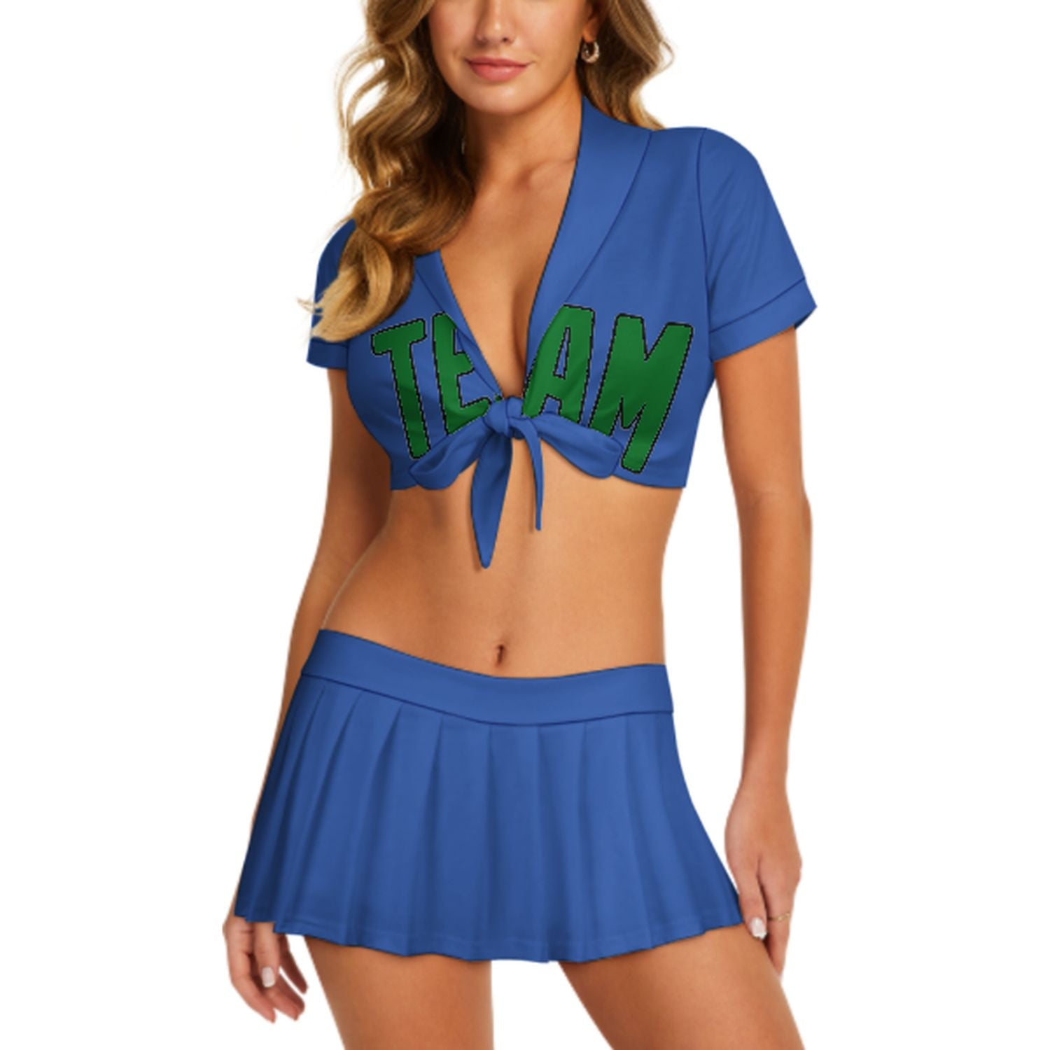 Completo da cheerleader personalizzato blu cielo e verde smeraldo