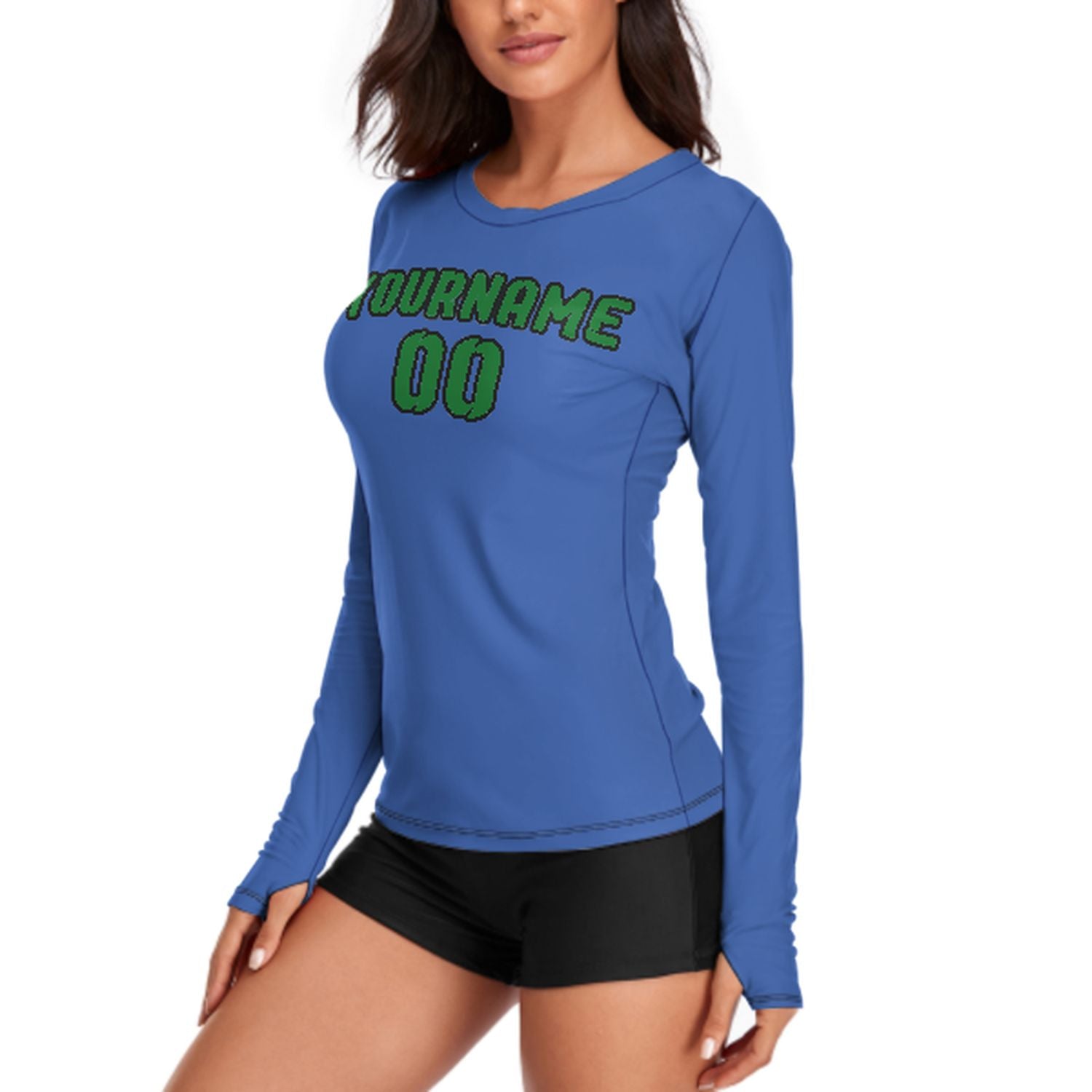 Maßgeschneidertes Himmelblau Smaragdgrün Damen Langarmshirt