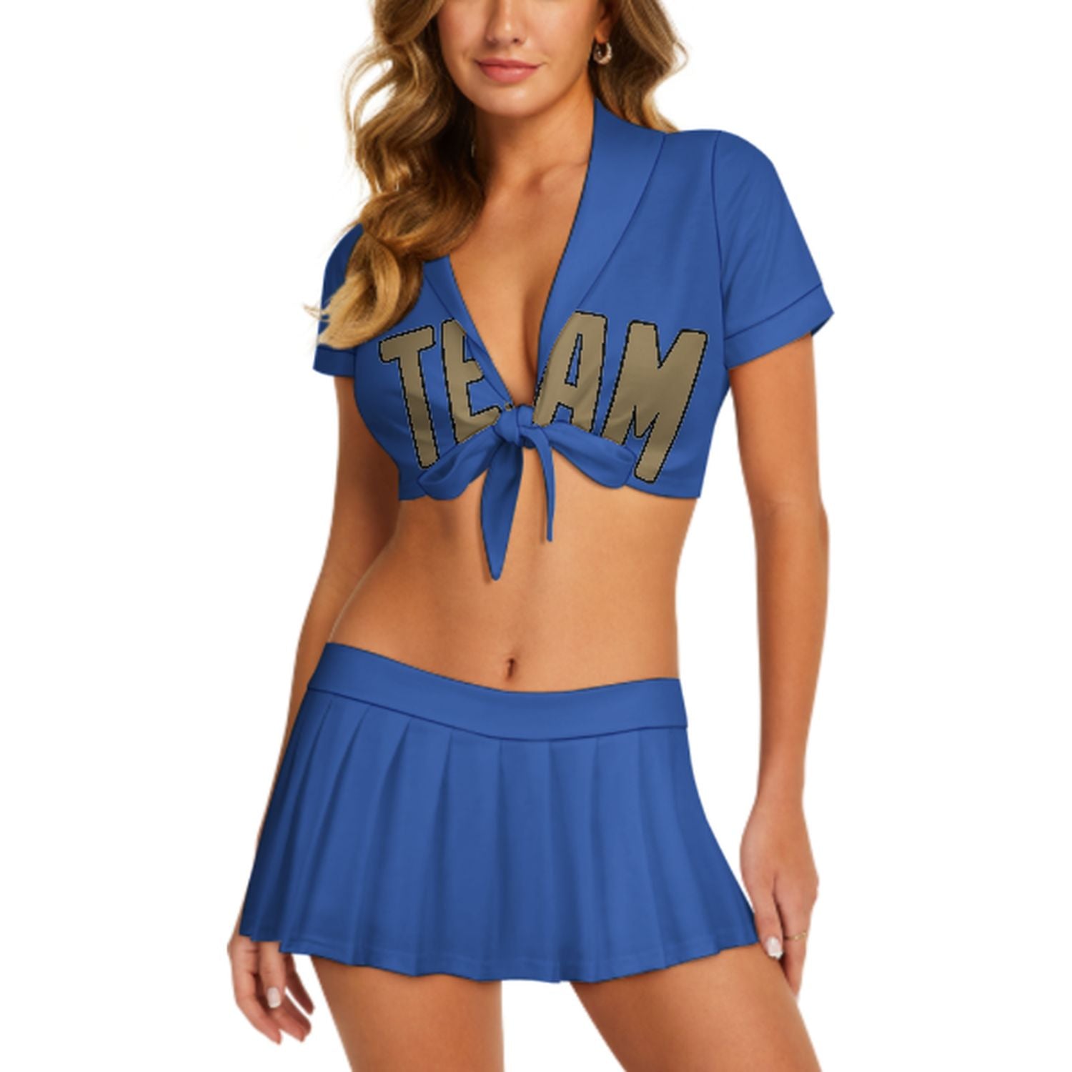Completo da cheerleader personalizzato color azzurro cielo e cachi chiaro