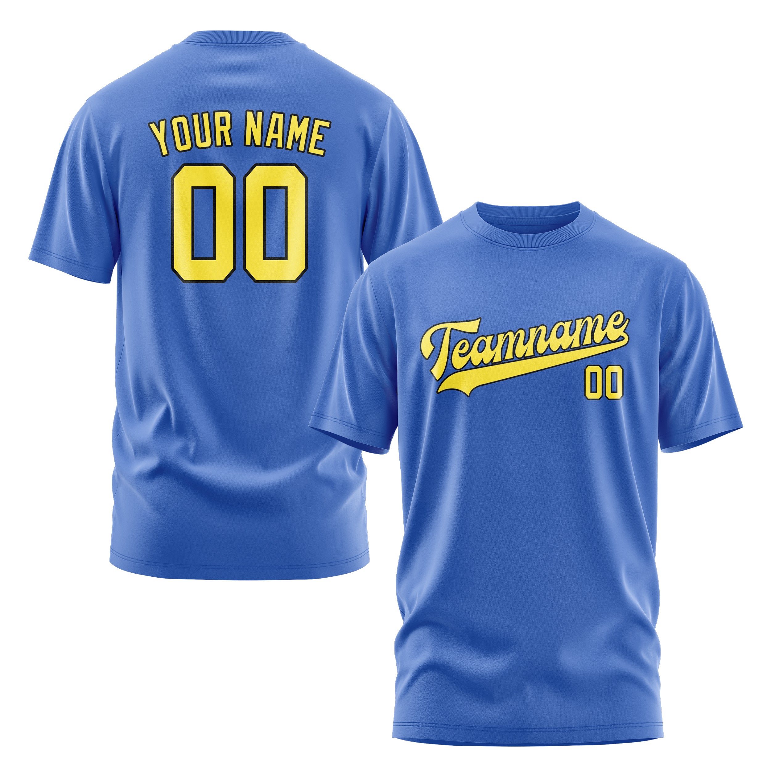 Maßgeschneidertes Himmelblau Blassgelb T-Shirt