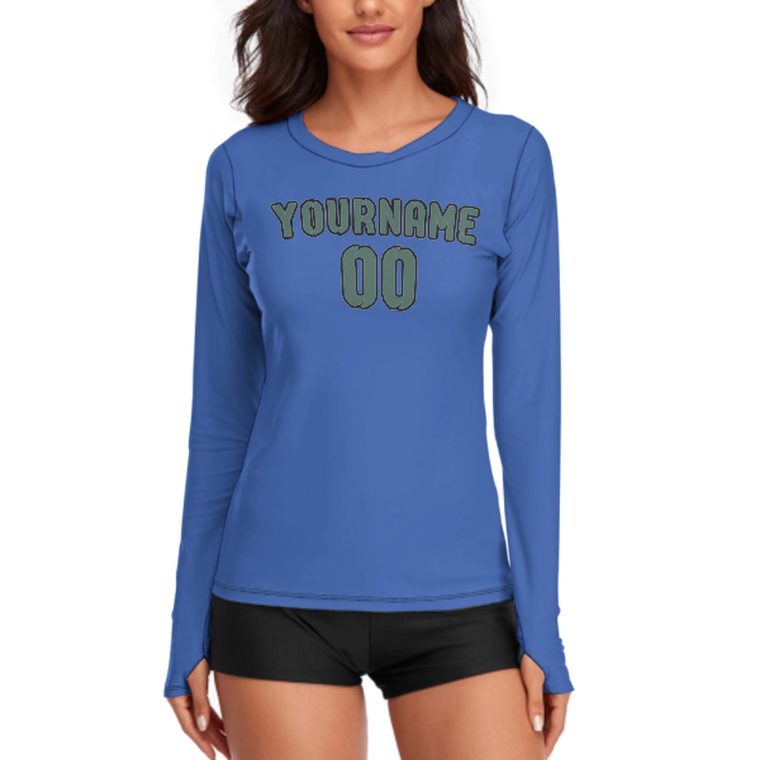 Maßgeschneidertes Himmelblau Blaugrün Damen Langarmshirt