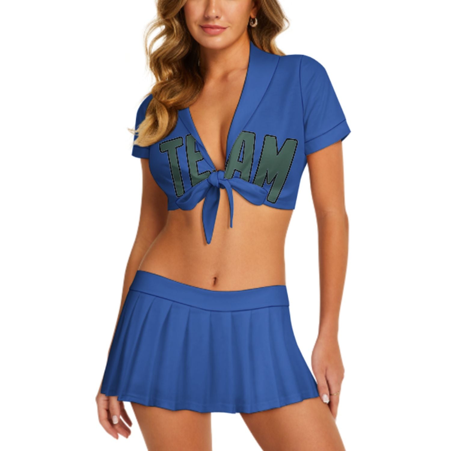 Completo da cheerleader personalizzato blu cielo e verde acqua