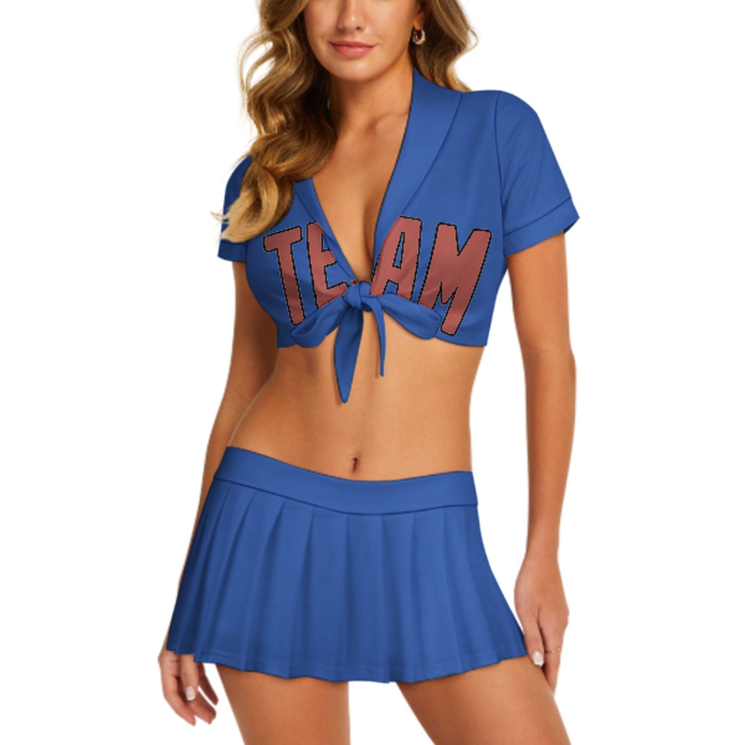 Completo da cheerleader personalizzato con rosa color rame e azzurro cielo