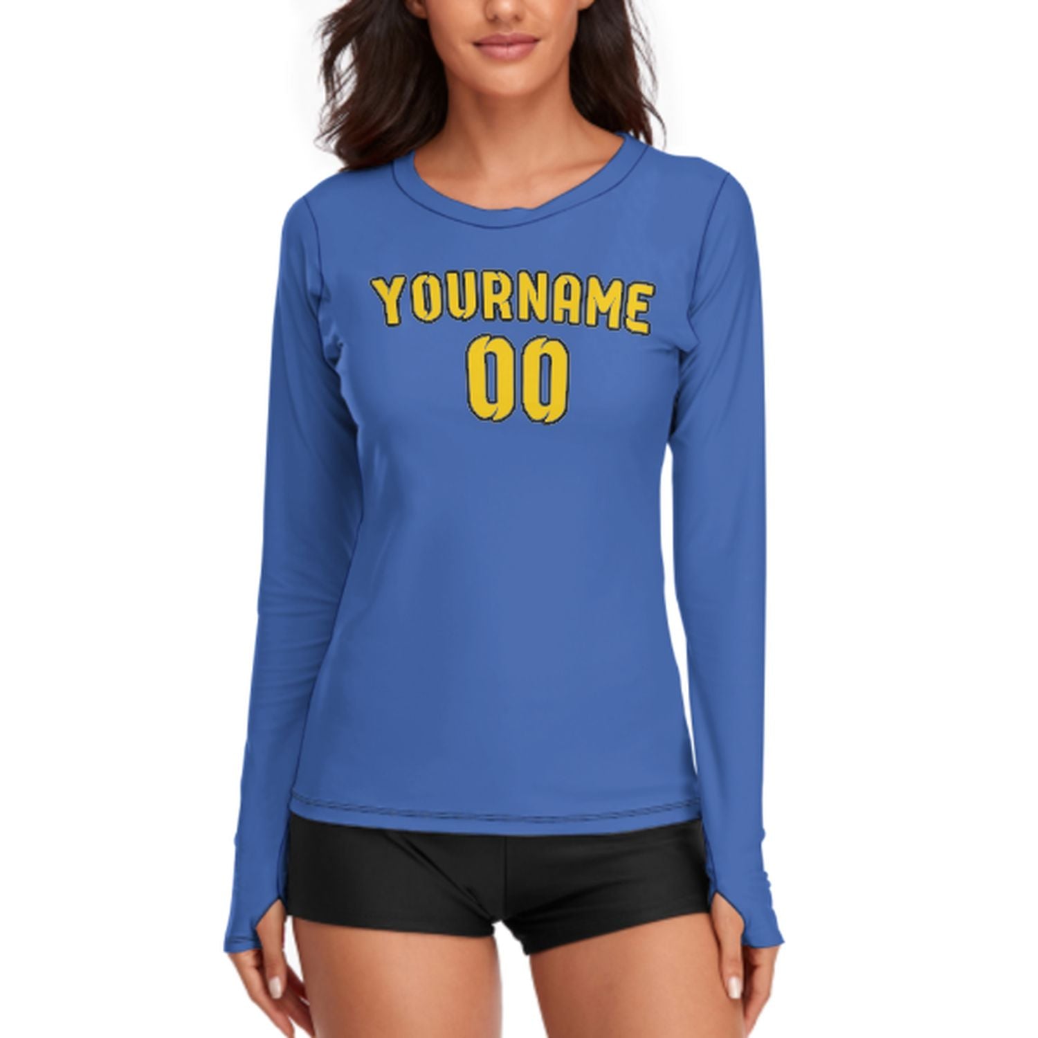 Maßgeschneidertes Himmelblau Gold Damen Langarmshirt