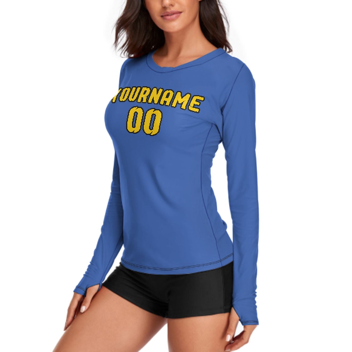 Maßgeschneidertes Himmelblau Gold Damen Langarmshirt