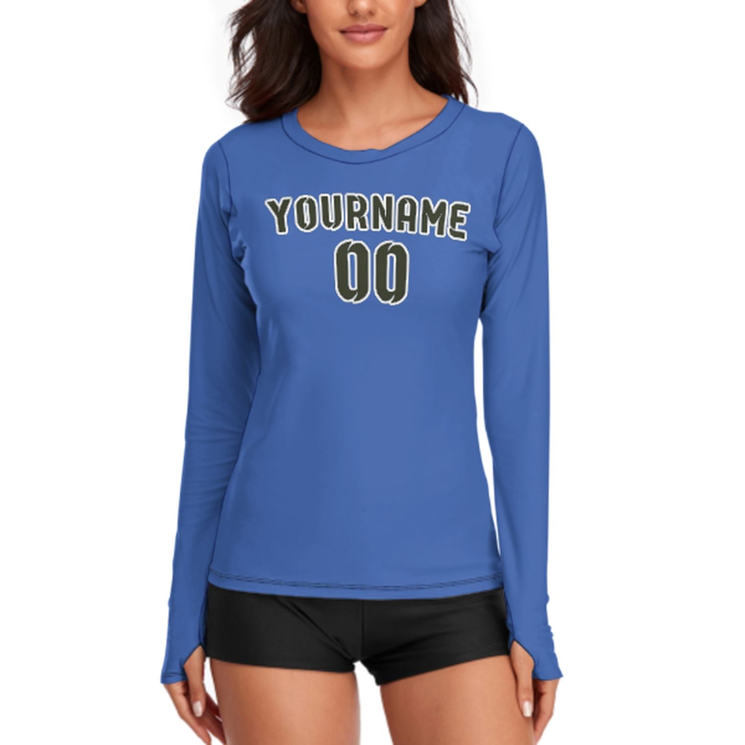 Maßgeschneidertes Himmelblau Dunkles Oliv Damen Langarmshirt