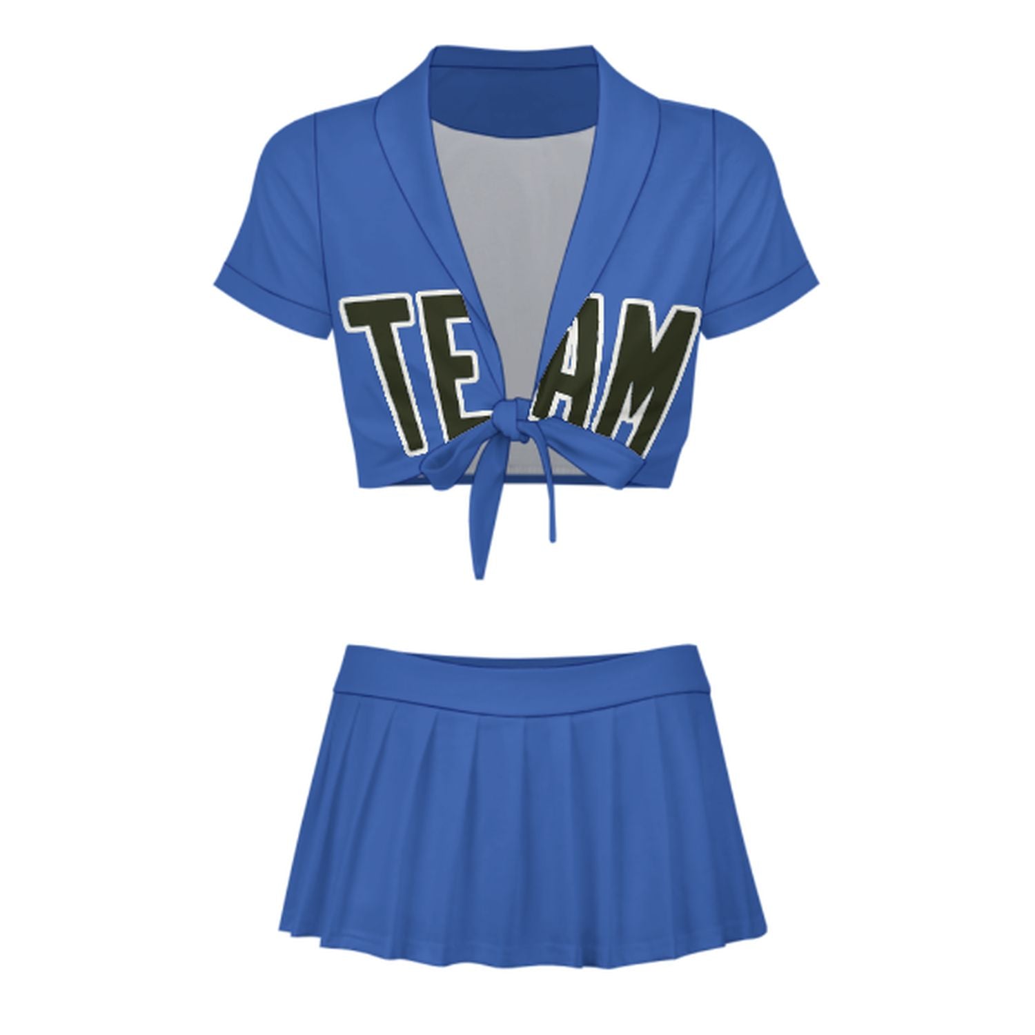 Maßgeschneidertes Himmelblau Dunkles Oliv Cheerleader Outfit Set