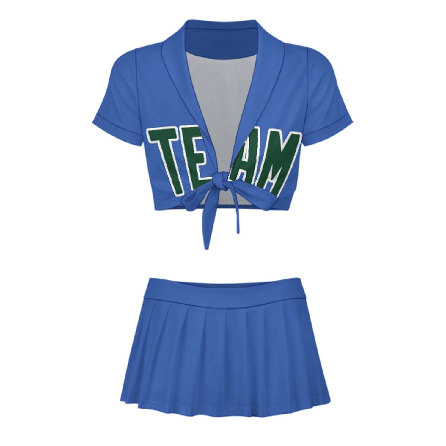 Maßgeschneidertes Himmelblau Moosgrün Cheerleader Outfit Set