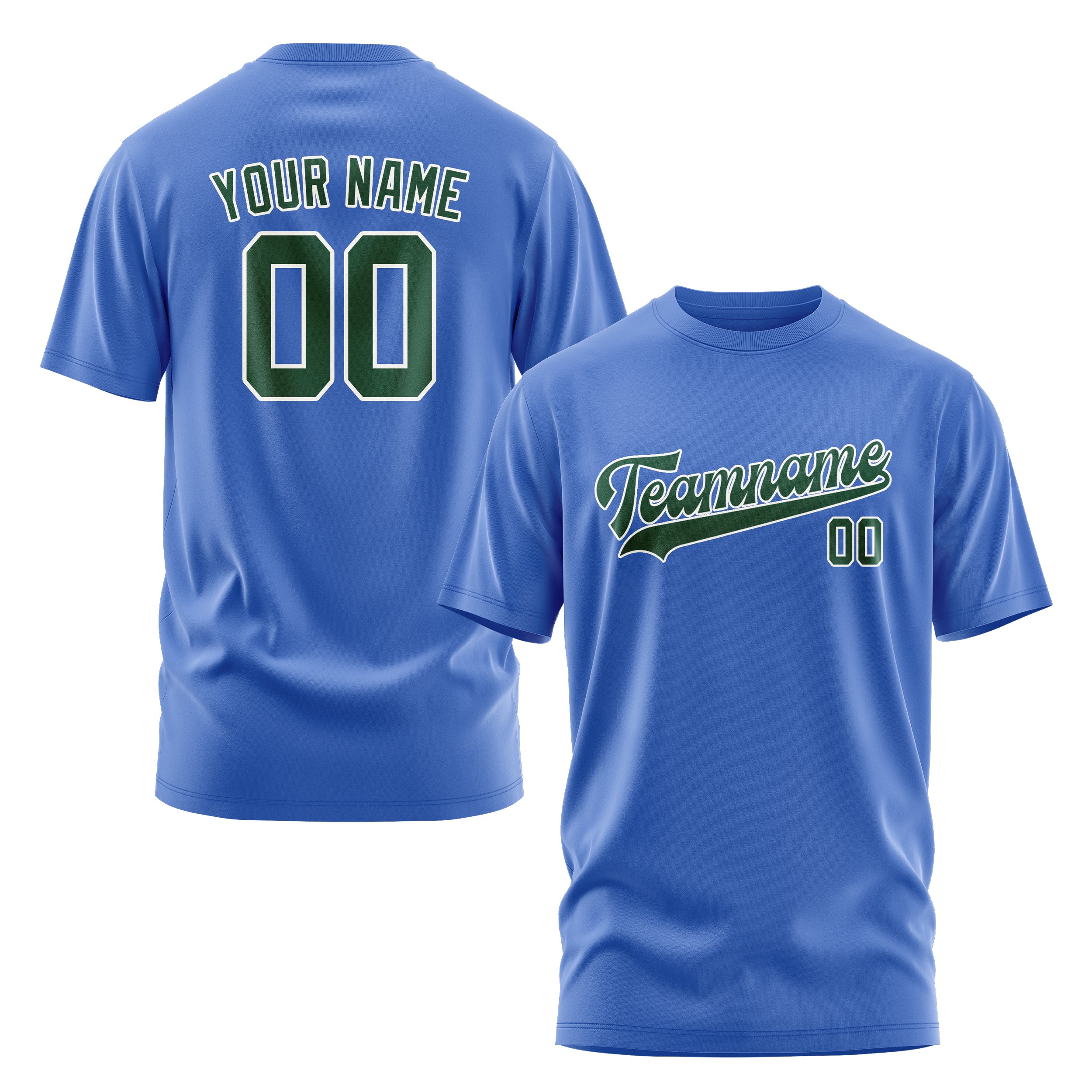 Maßgeschneidertes Himmelblau Moosgrün T-Shirt