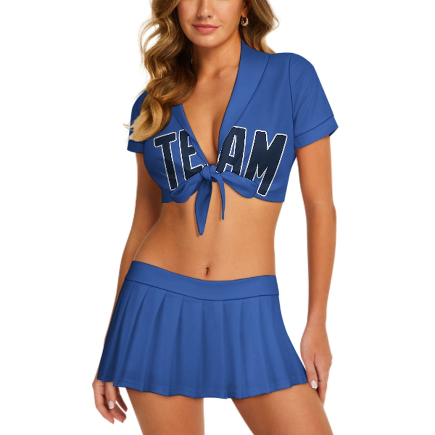 Maßgeschneidertes Himmelblau Marineblau Cheerleader Outfit Set
