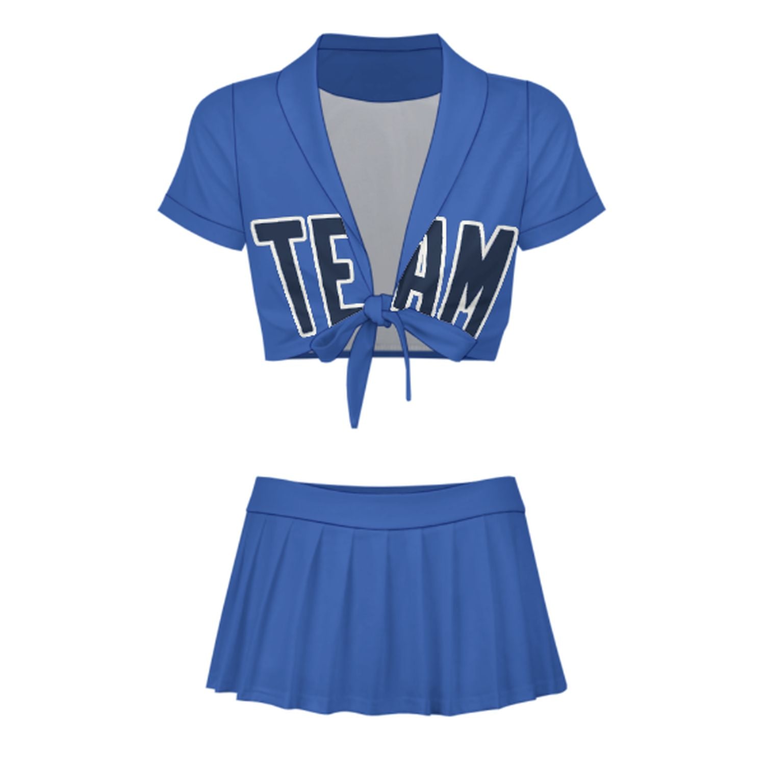 Maßgeschneidertes Himmelblau Marineblau Cheerleader Outfit Set