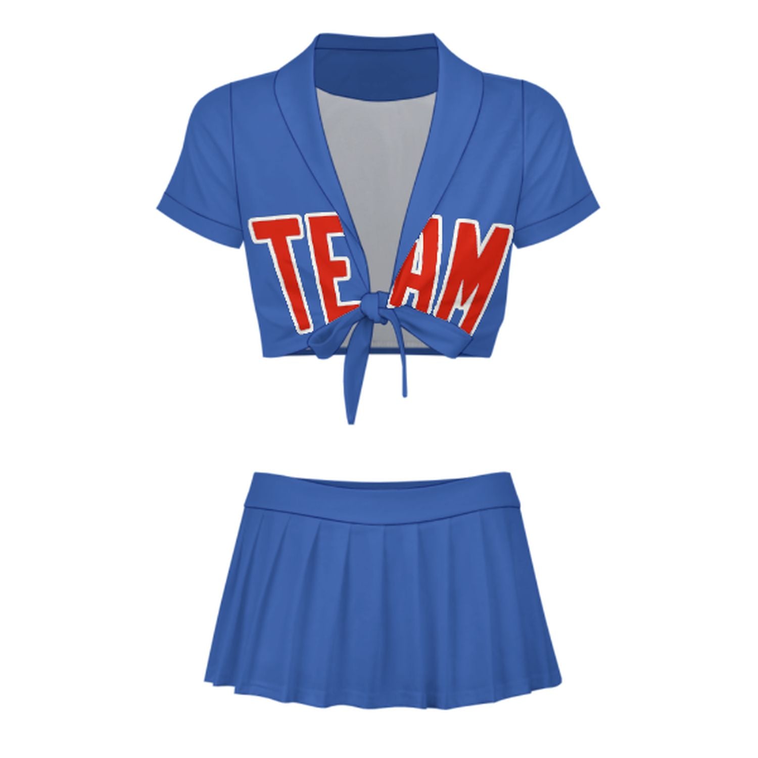 Maßgeschneidertes Himmelblau Orangerot Cheerleader Outfit Set