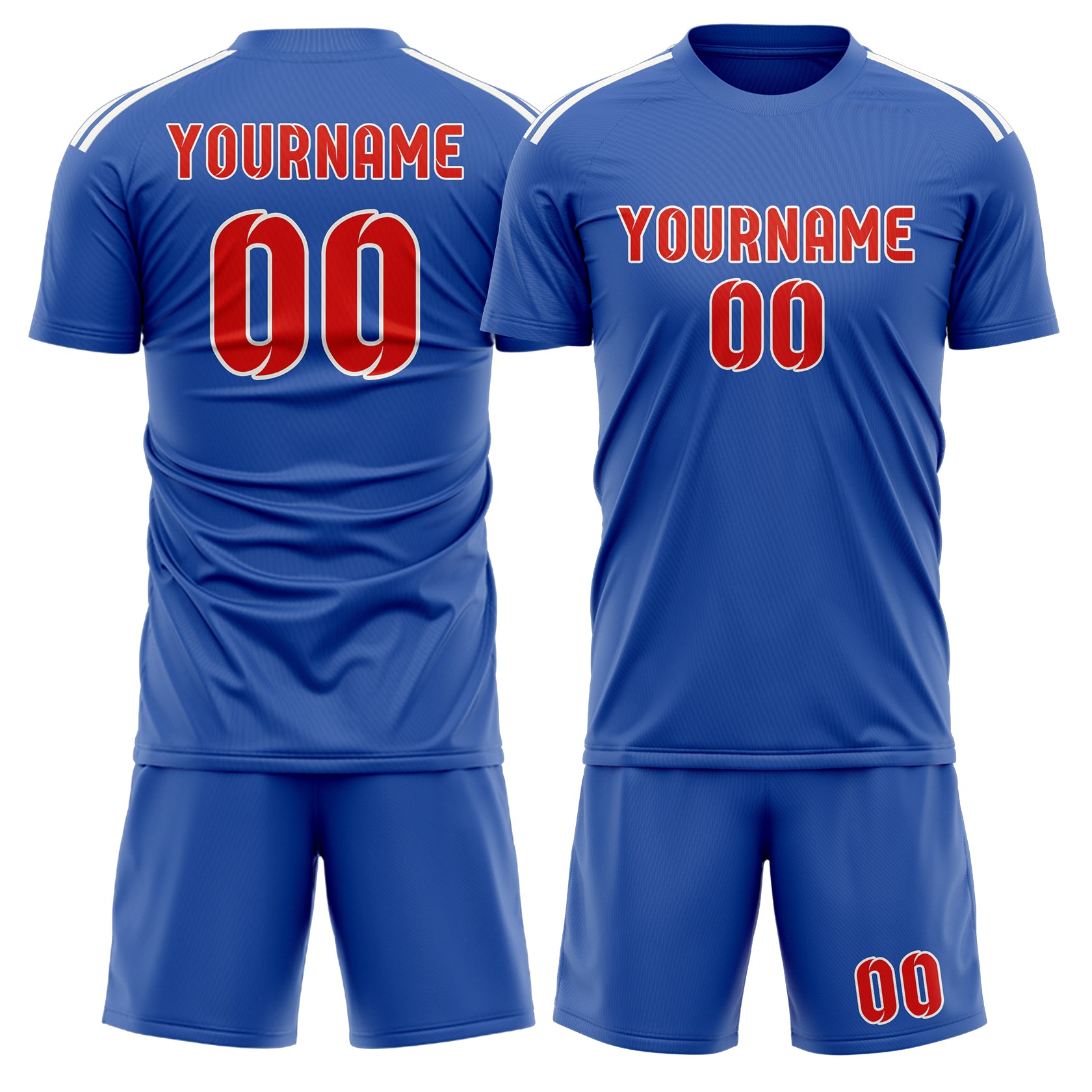 Maßgeschneidertes Professionelles Himmelblau Orangerot Fußballtrikot-Set