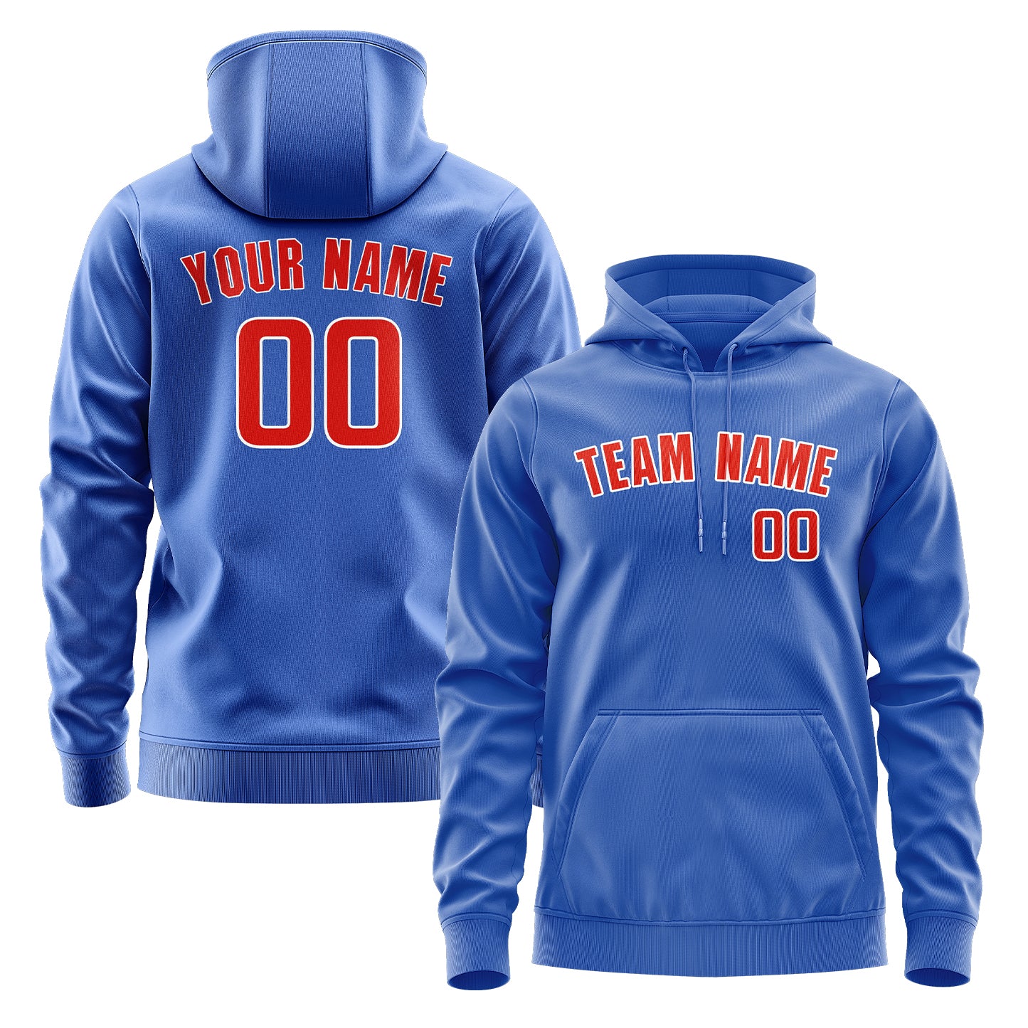 Maßgeschneidertes Himmelblau Orangerot Hoodie