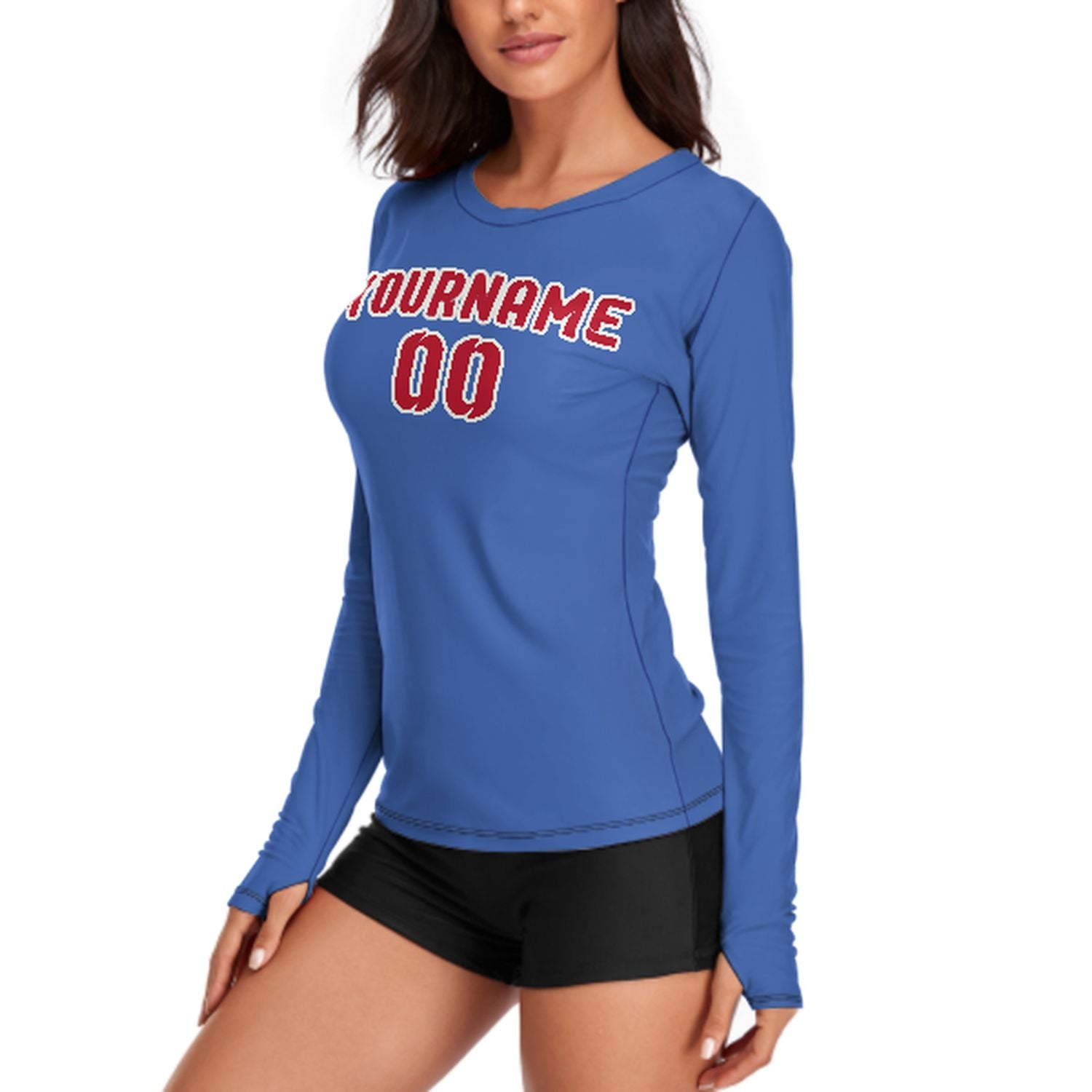 Maßgeschneidertes Himmelblau Rot Damen Langarmshirt