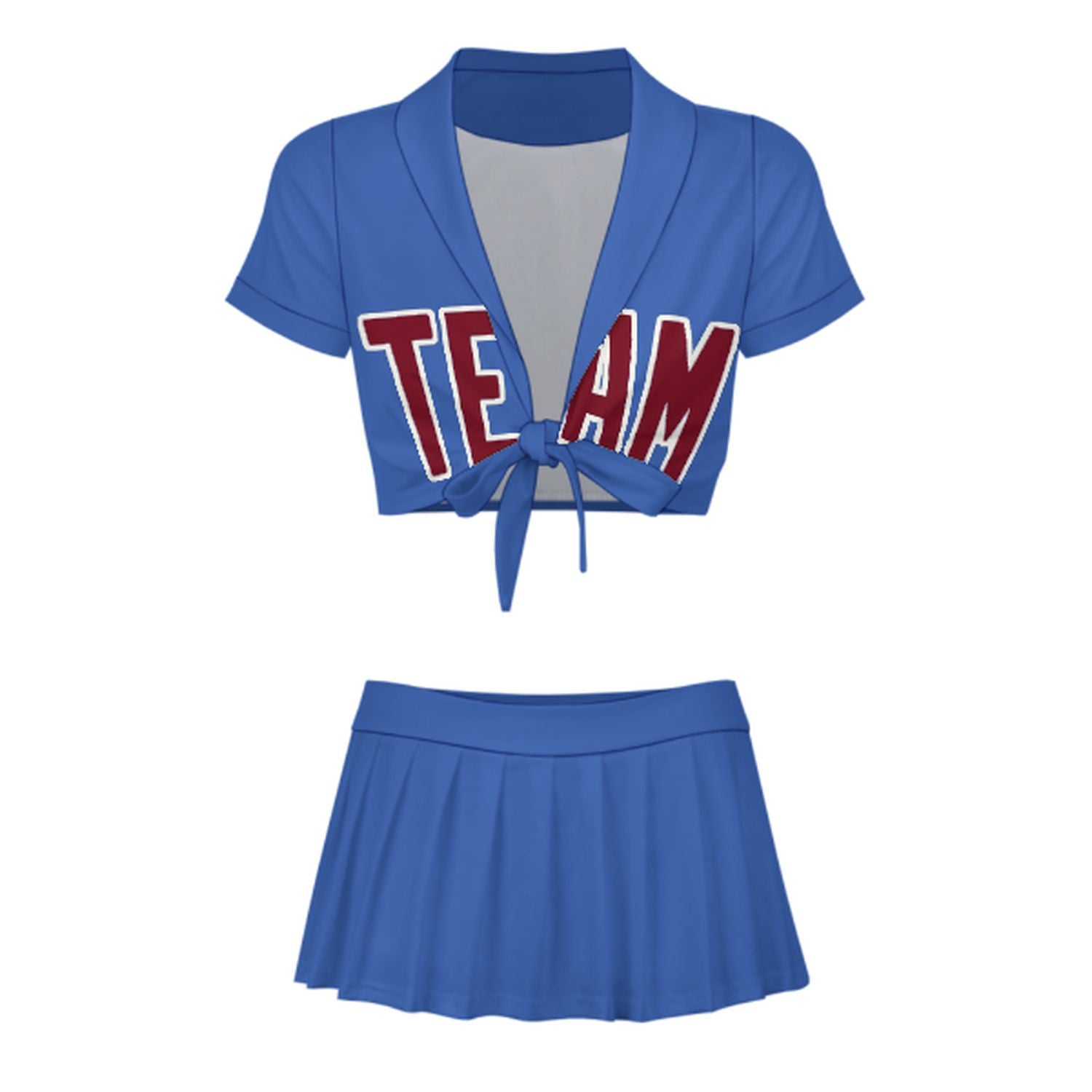 Maßgeschneidertes Himmelblau Karmesinrot Cheerleader Outfit Set