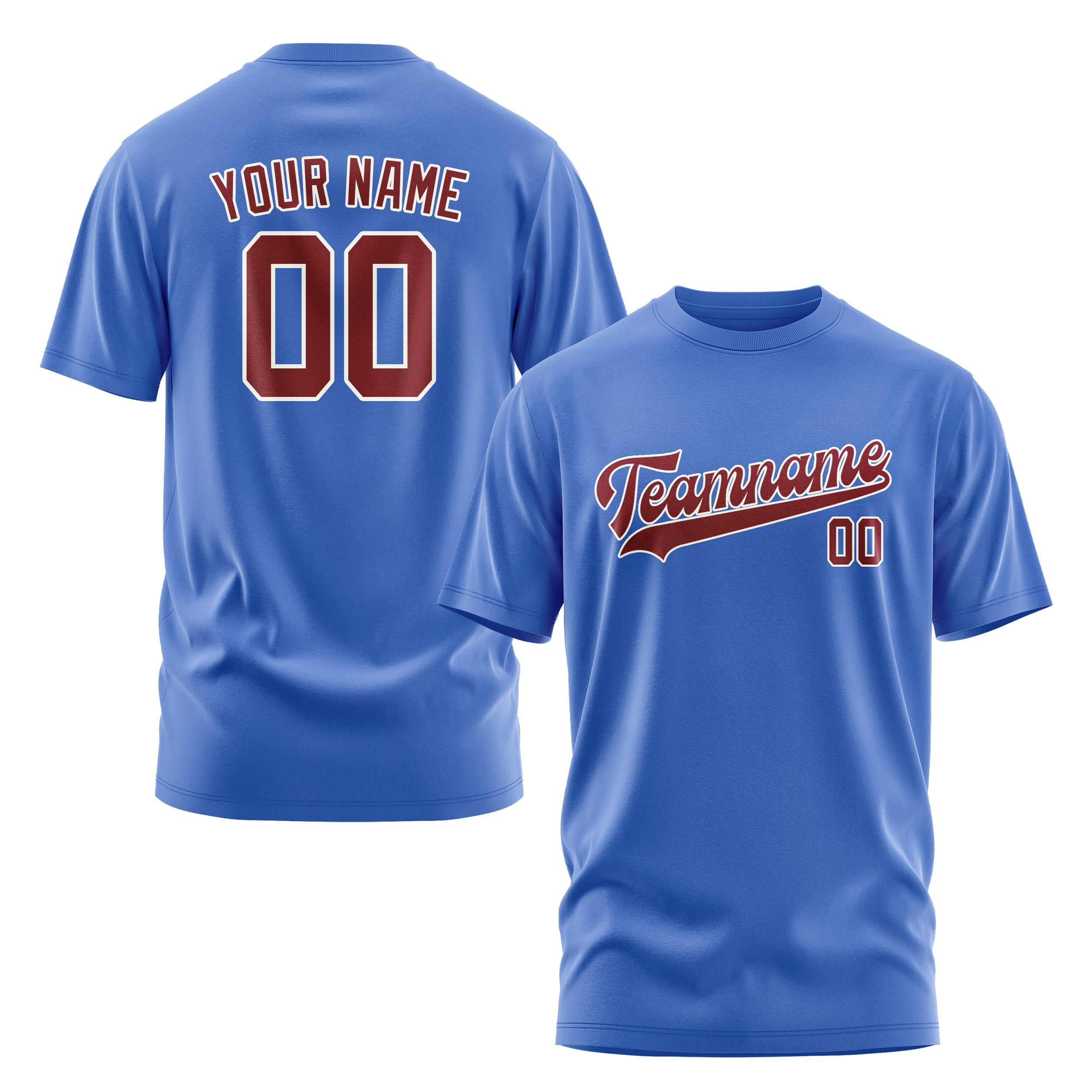 Maßgeschneidertes Himmelblau Karmesinrot T-Shirt