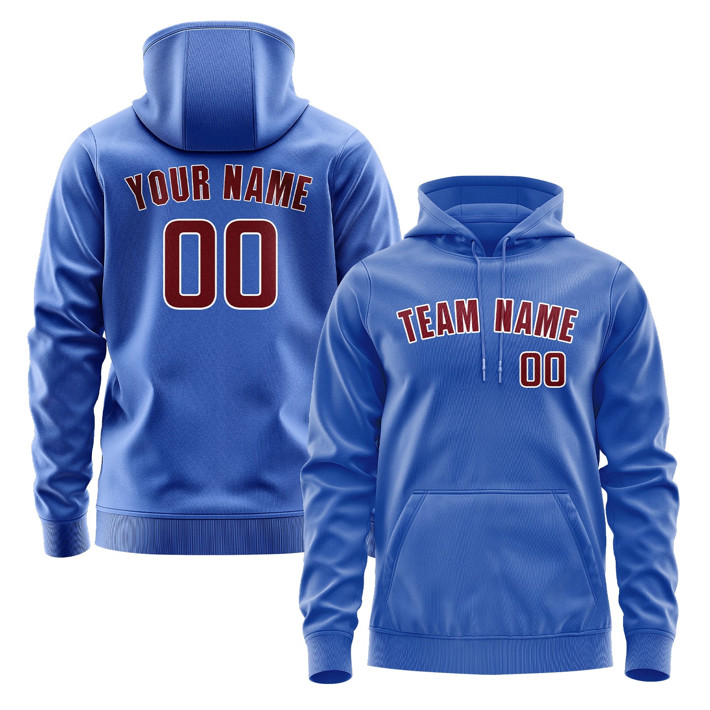 Maßgeschneidertes Himmelblau Karmesinrot Hoodie