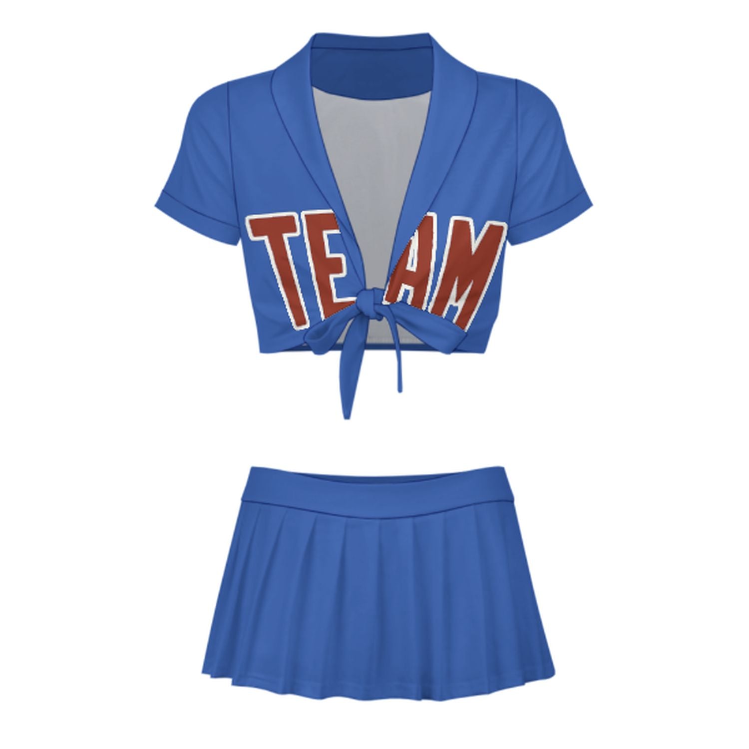 Maßgeschneidertes Himmelblau Korallenrot Cheerleader Outfit Set