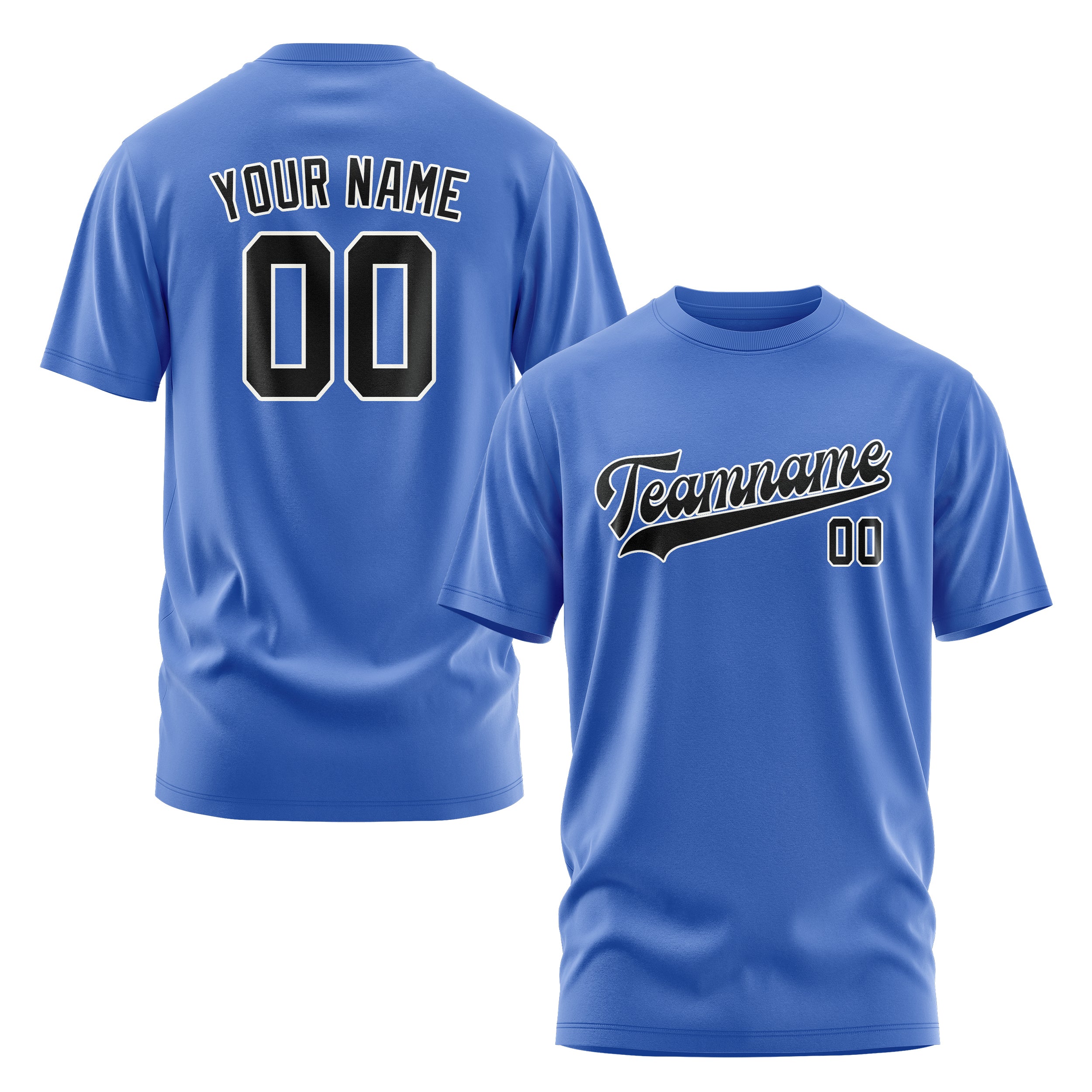 Maßgeschneidertes Himmelblau Schwarz T-Shirt