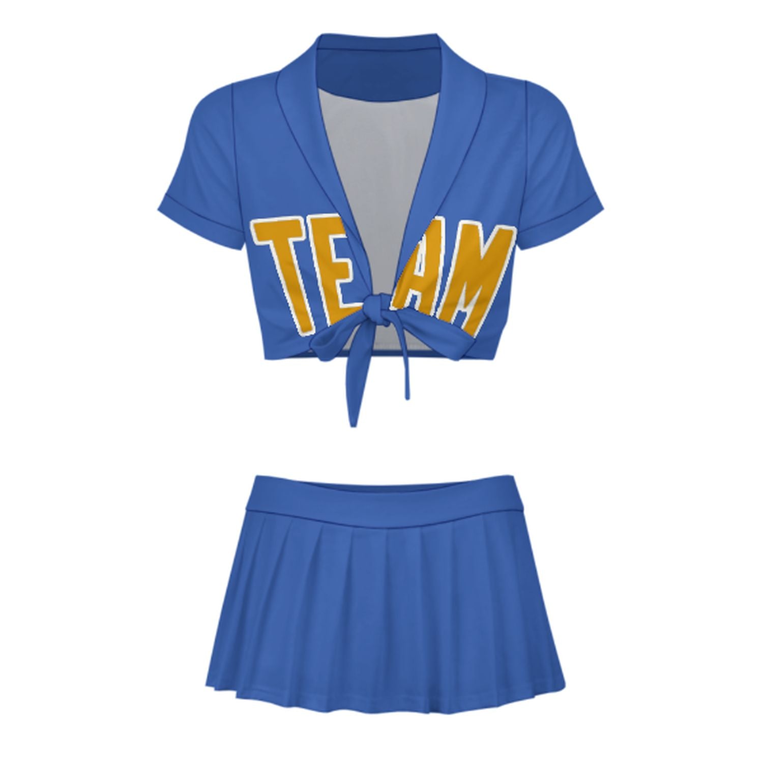 Maßgeschneidertes Himmelblau Gelb Cheerleader Outfit Set
