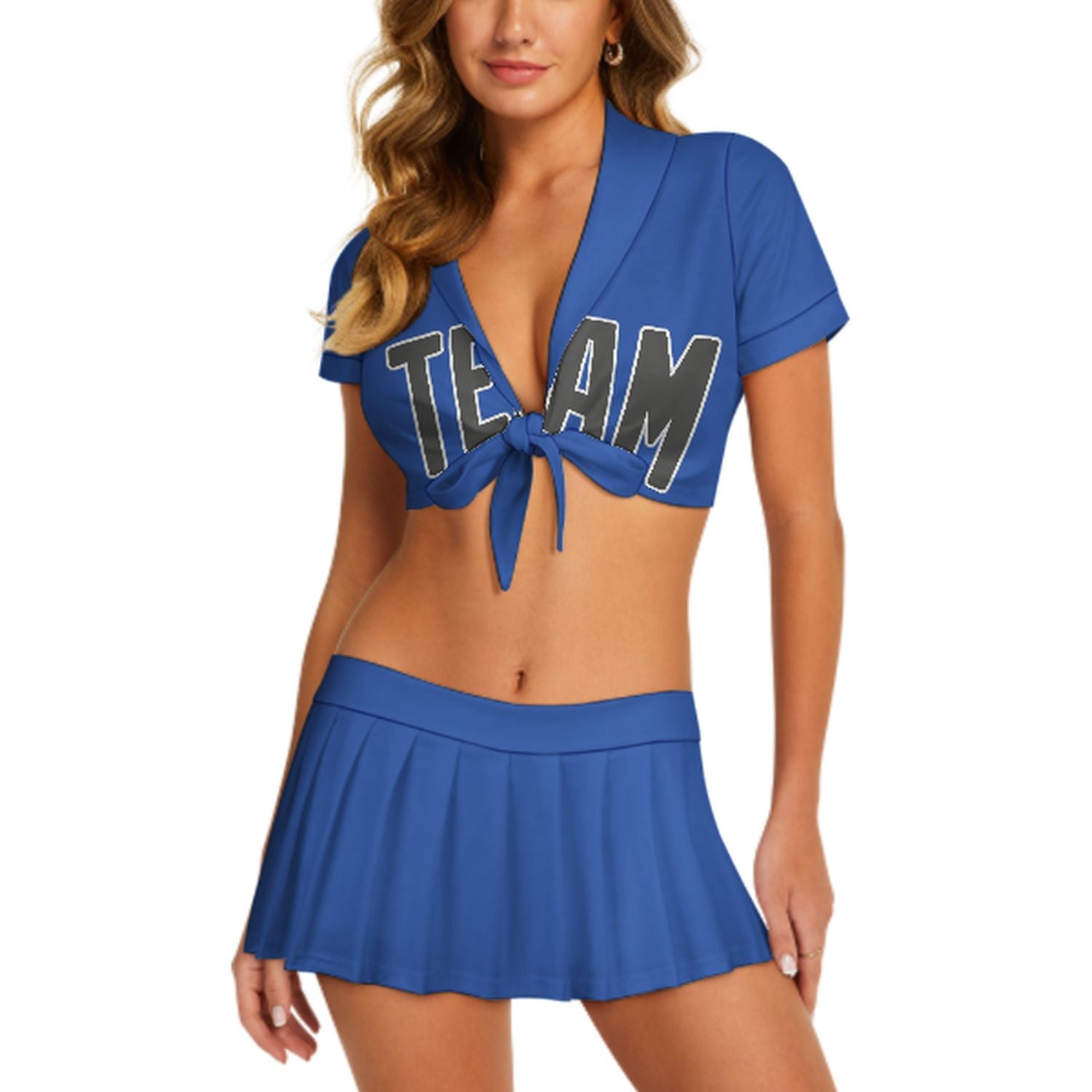 Maßgeschneidertes Himmelblau Dunkelgrau Cheerleader Outfit Set
