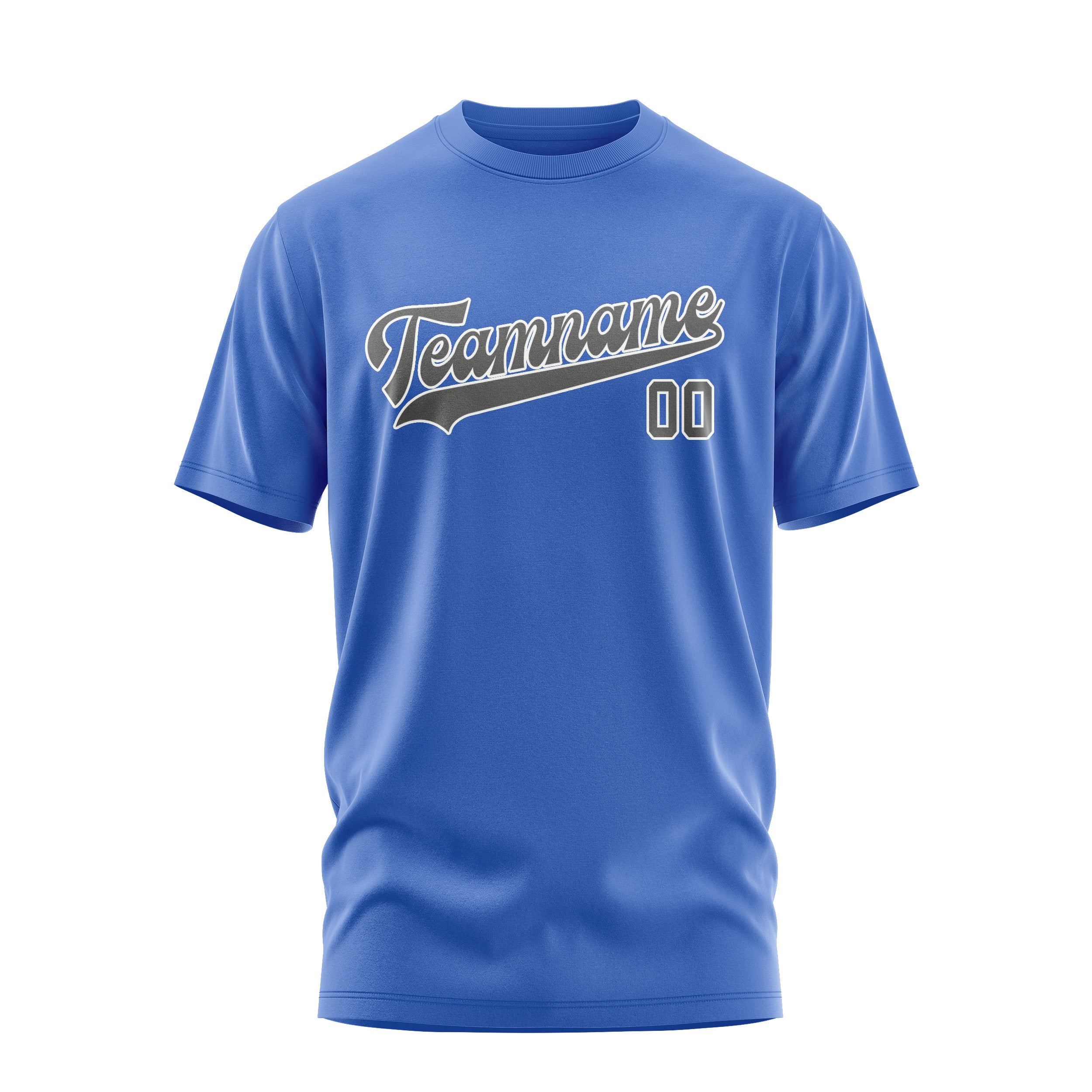 Maßgeschneidertes Himmelblau Dunkelgrau T-Shirt