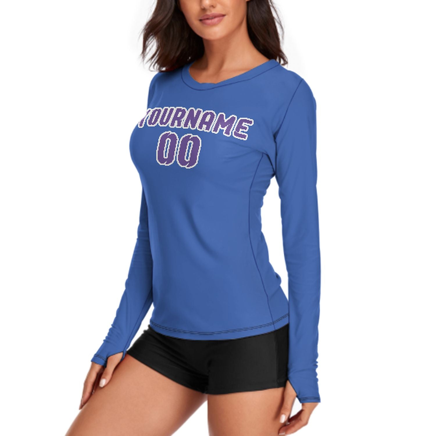 Maßgeschneidertes Himmelblau Lavendel Damen Langarmshirt