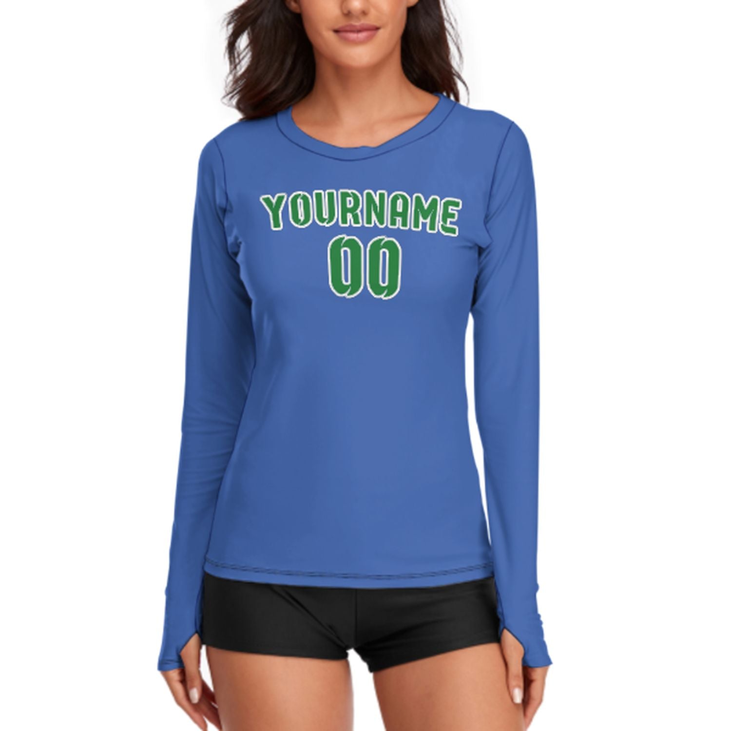 Maßgeschneidertes Himmelblau Smaragdgrün Damen Langarmshirt