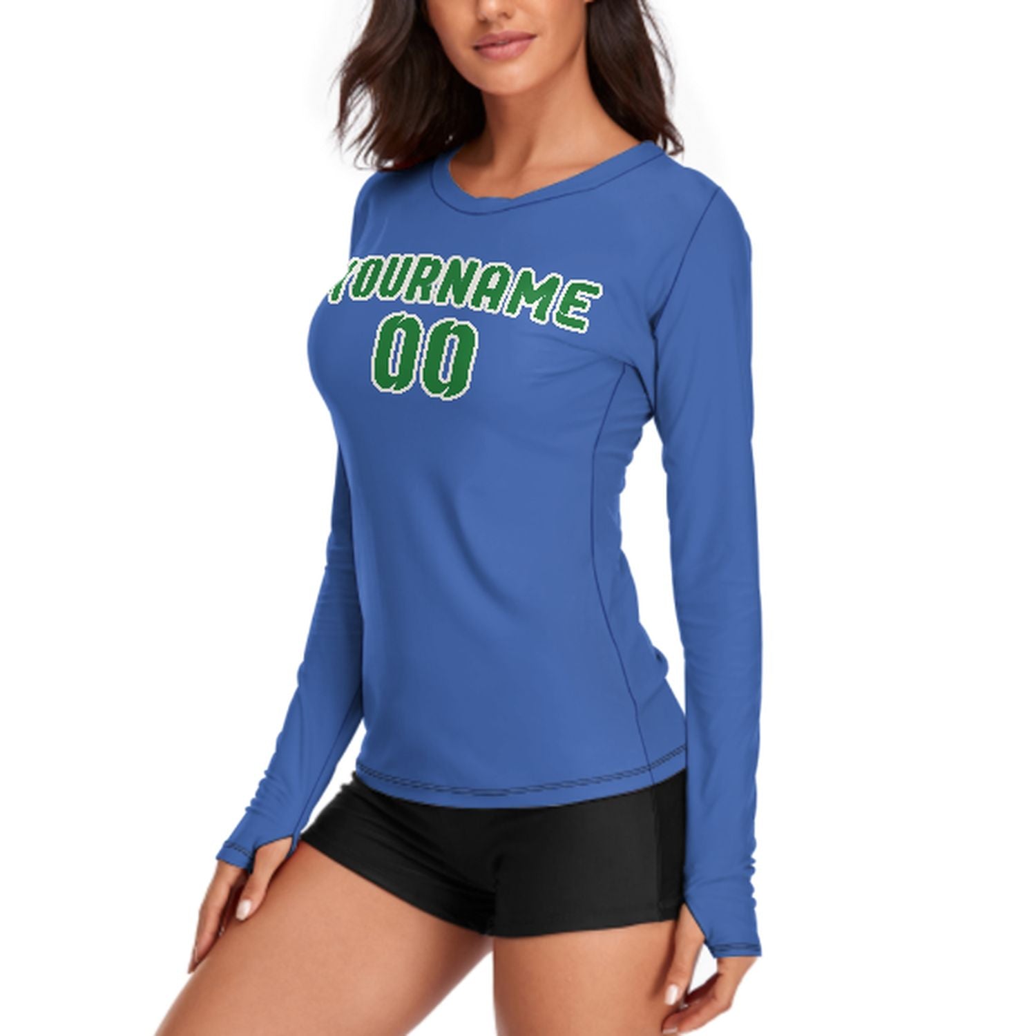 Maßgeschneidertes Himmelblau Smaragdgrün Damen Langarmshirt