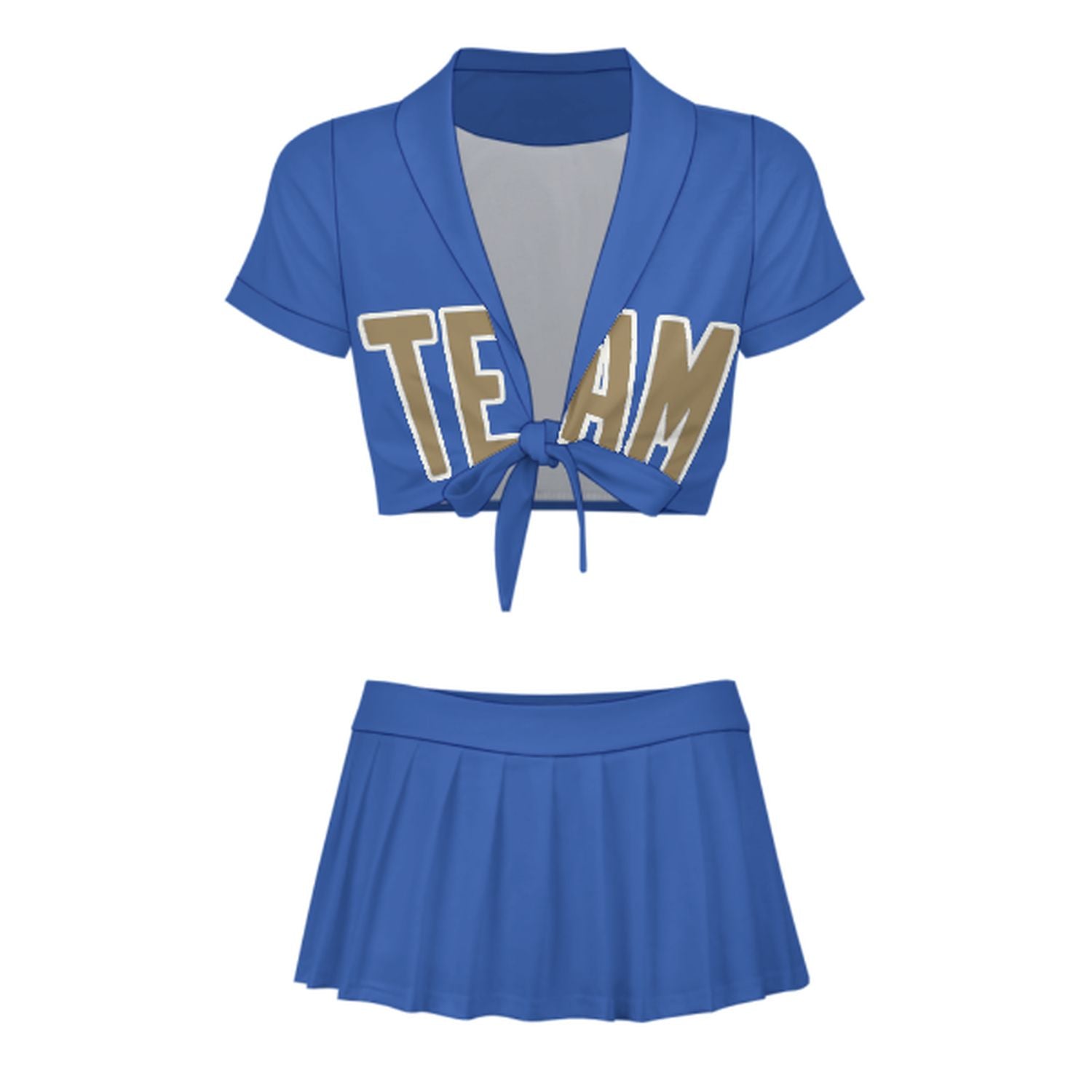 Maßgeschneidertes Himmelblau Hellkhaki Cheerleader Outfit Set