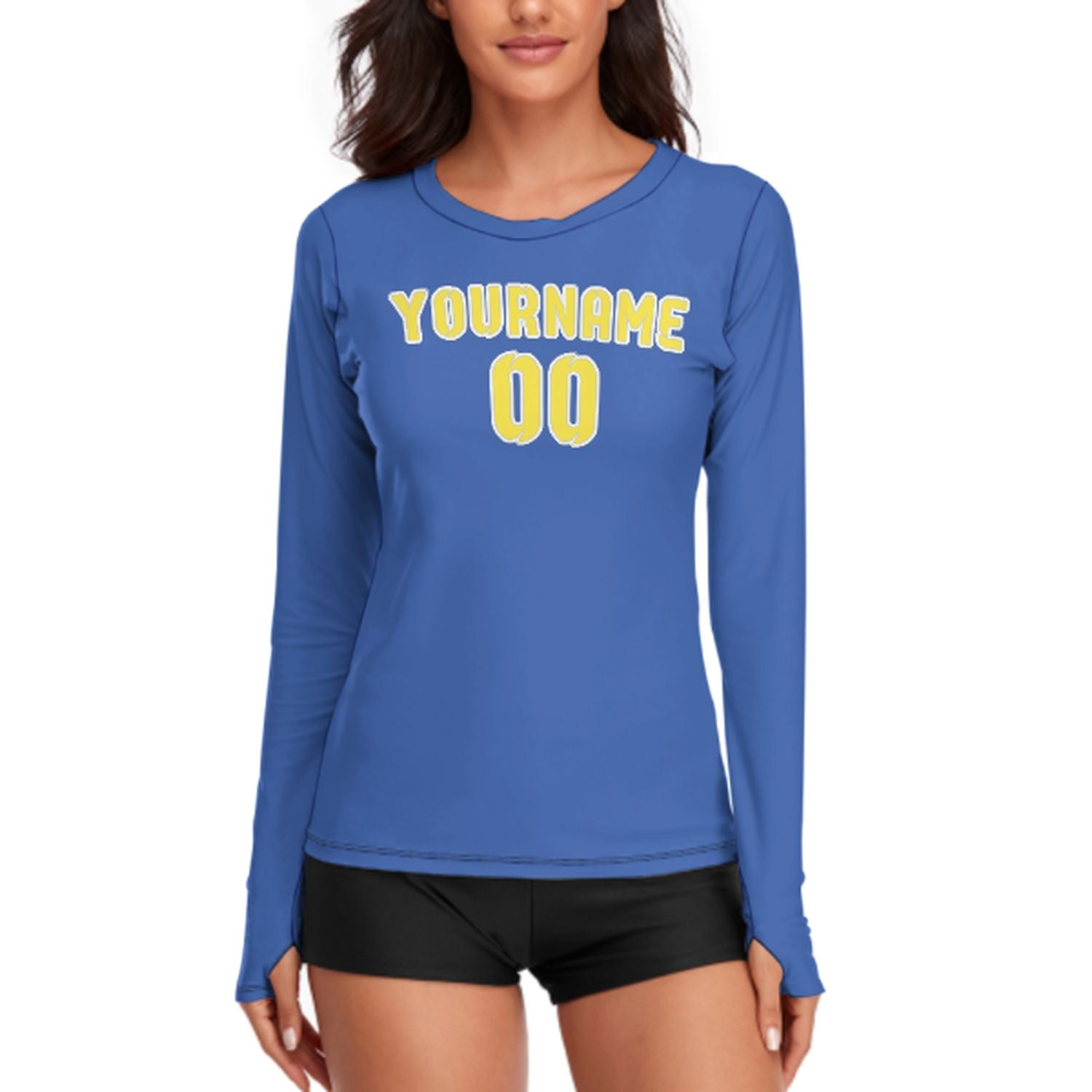Maßgeschneidertes Himmelblau Blassgelb Damen Langarmshirt