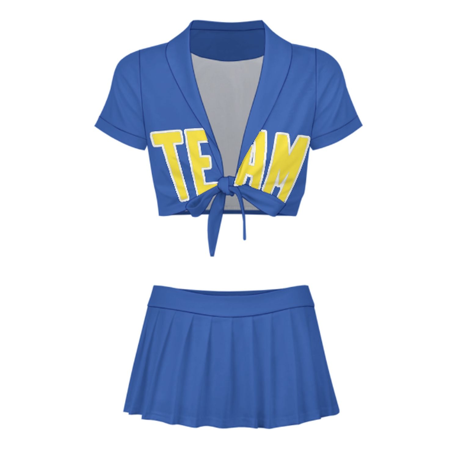 Maßgeschneidertes Himmelblau Blassgelb Cheerleader Outfit Set