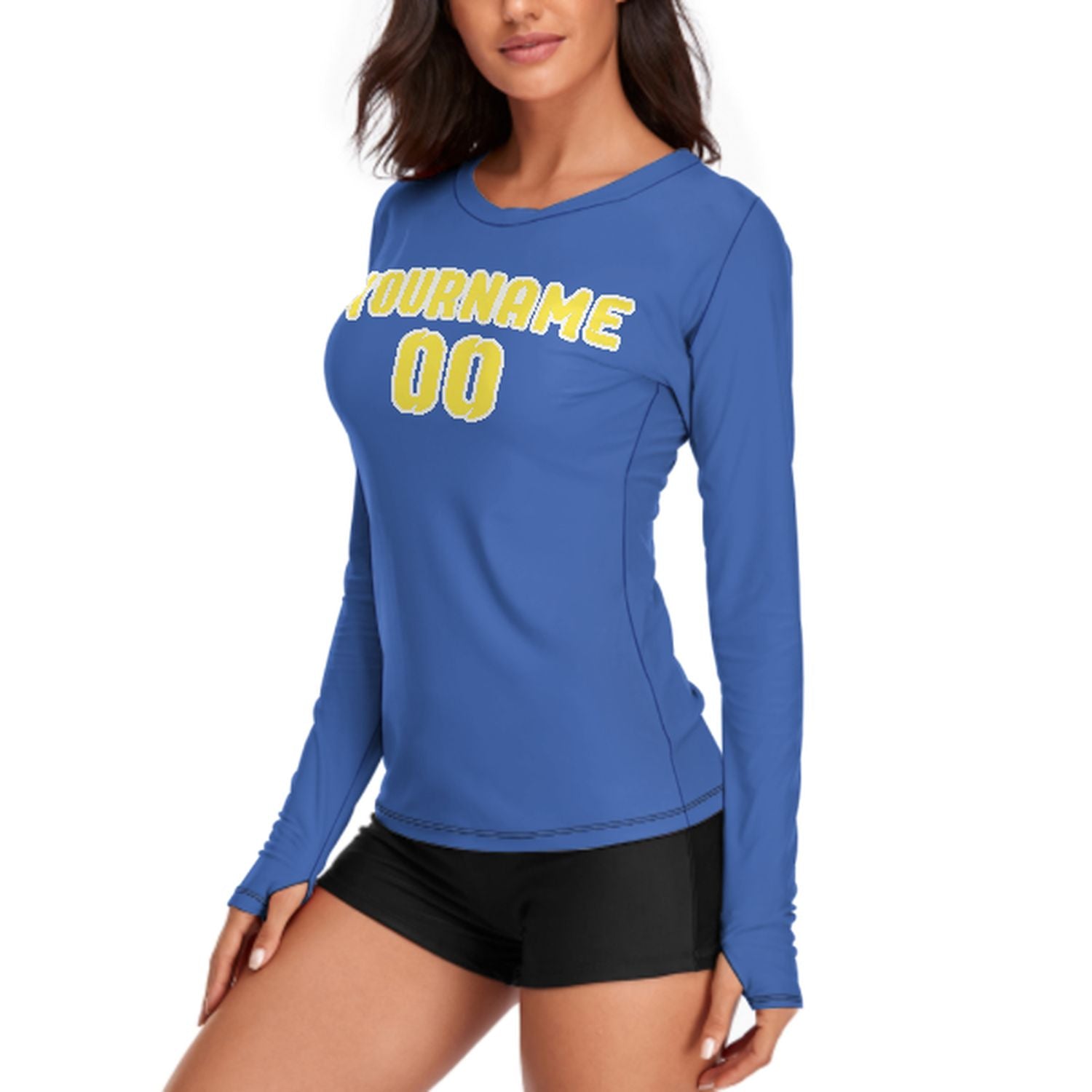 Maßgeschneidertes Himmelblau Blassgelb Damen Langarmshirt