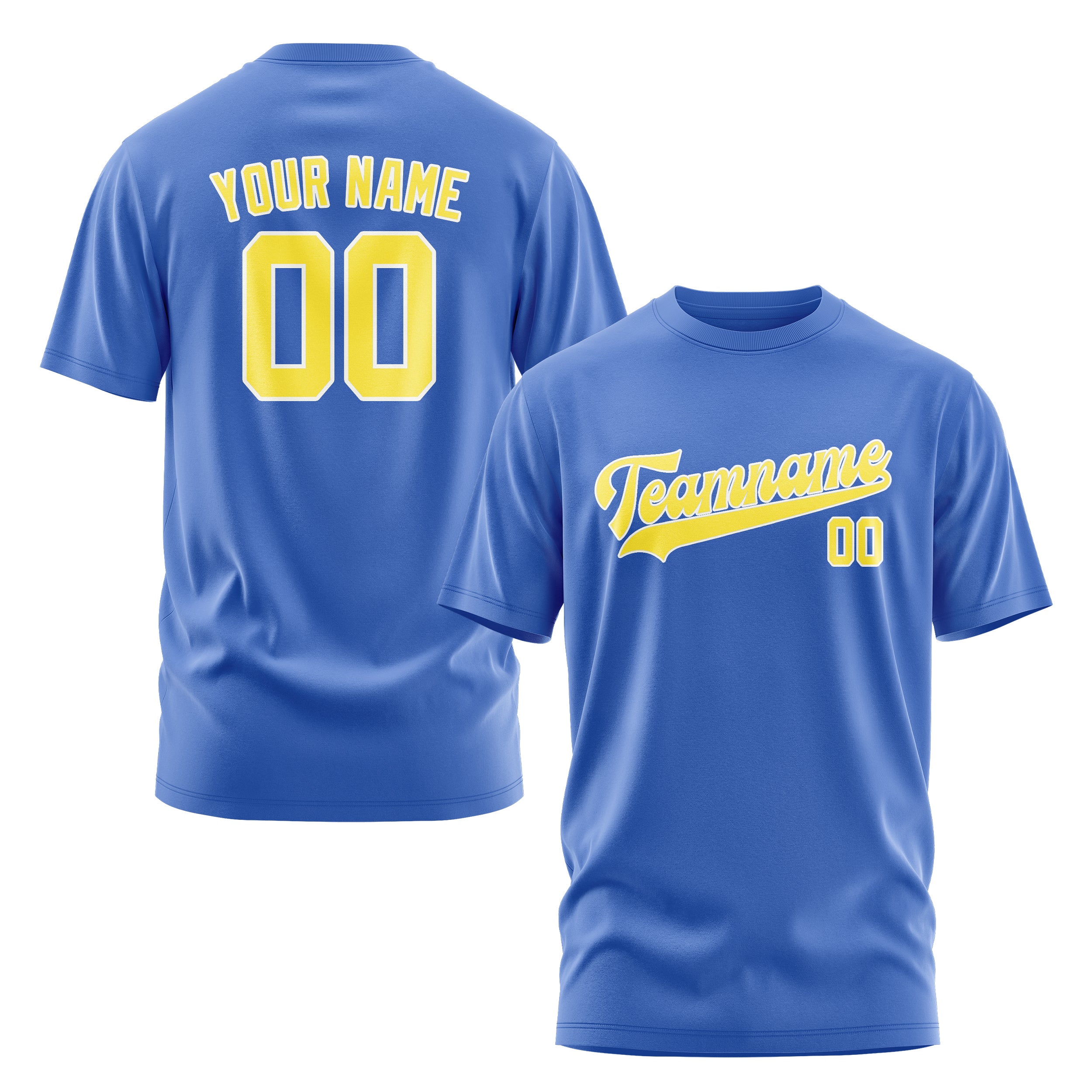 Maßgeschneidertes Himmelblau Blassgelb T-Shirt