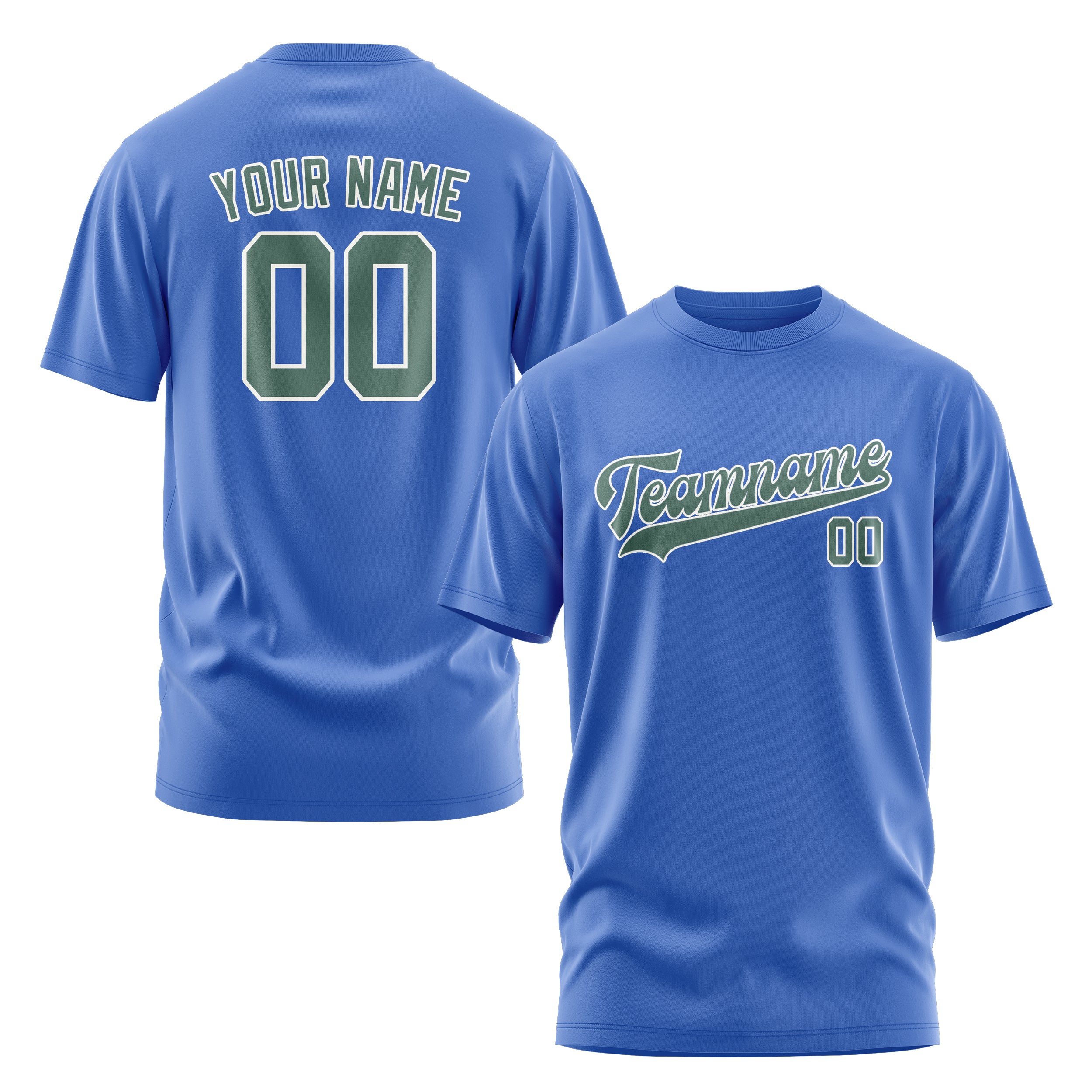 Maßgeschneidertes Himmelblau Blaugrün T-Shirt
