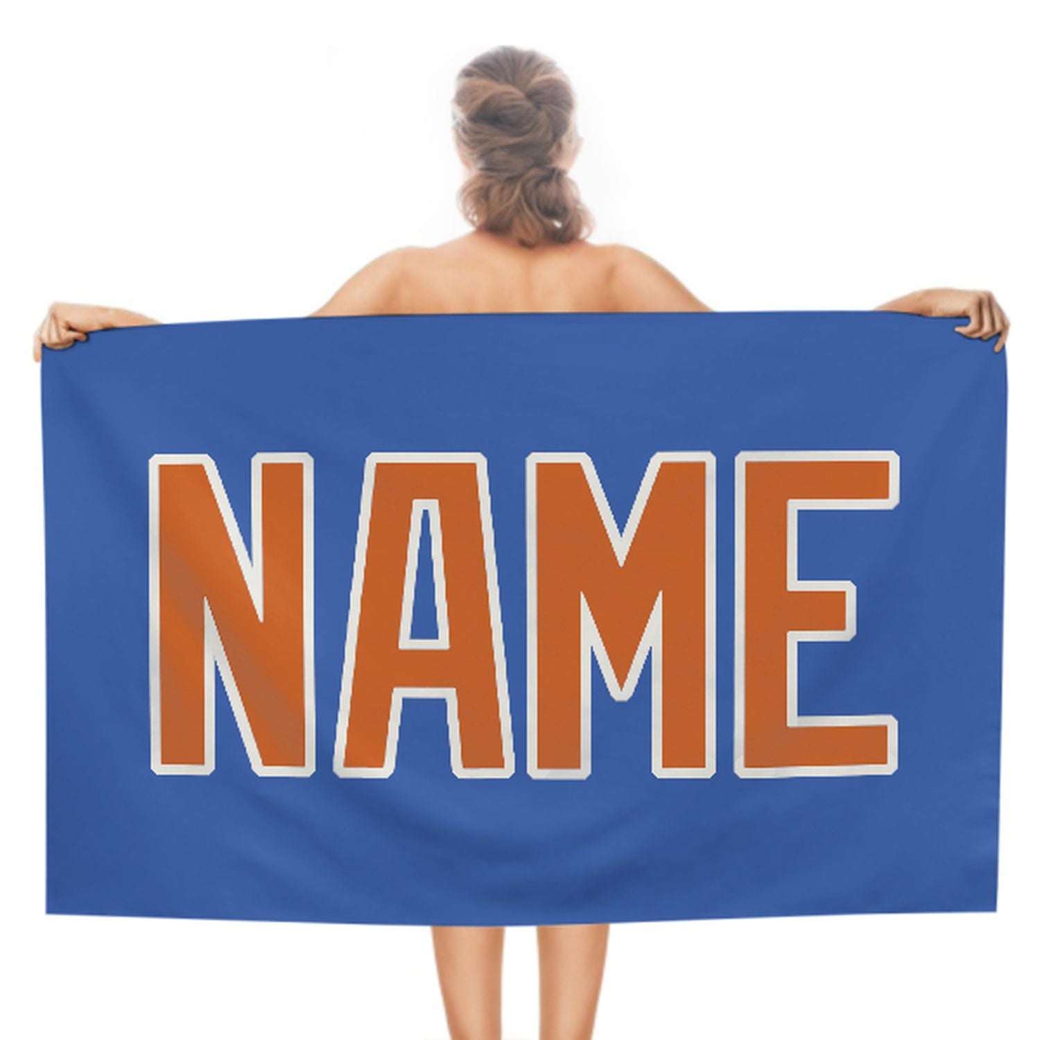Maßgeschneidertes Himmelblau Orange Strandtuch
