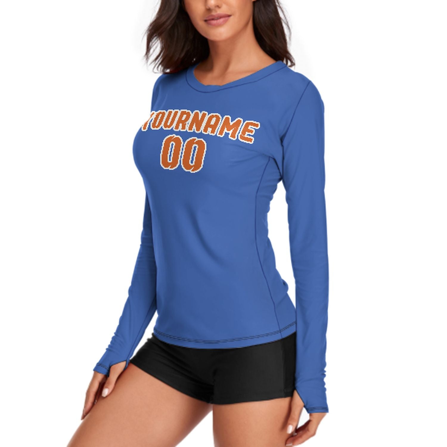Maßgeschneidertes Himmelblau Orange Damen Langarmshirt